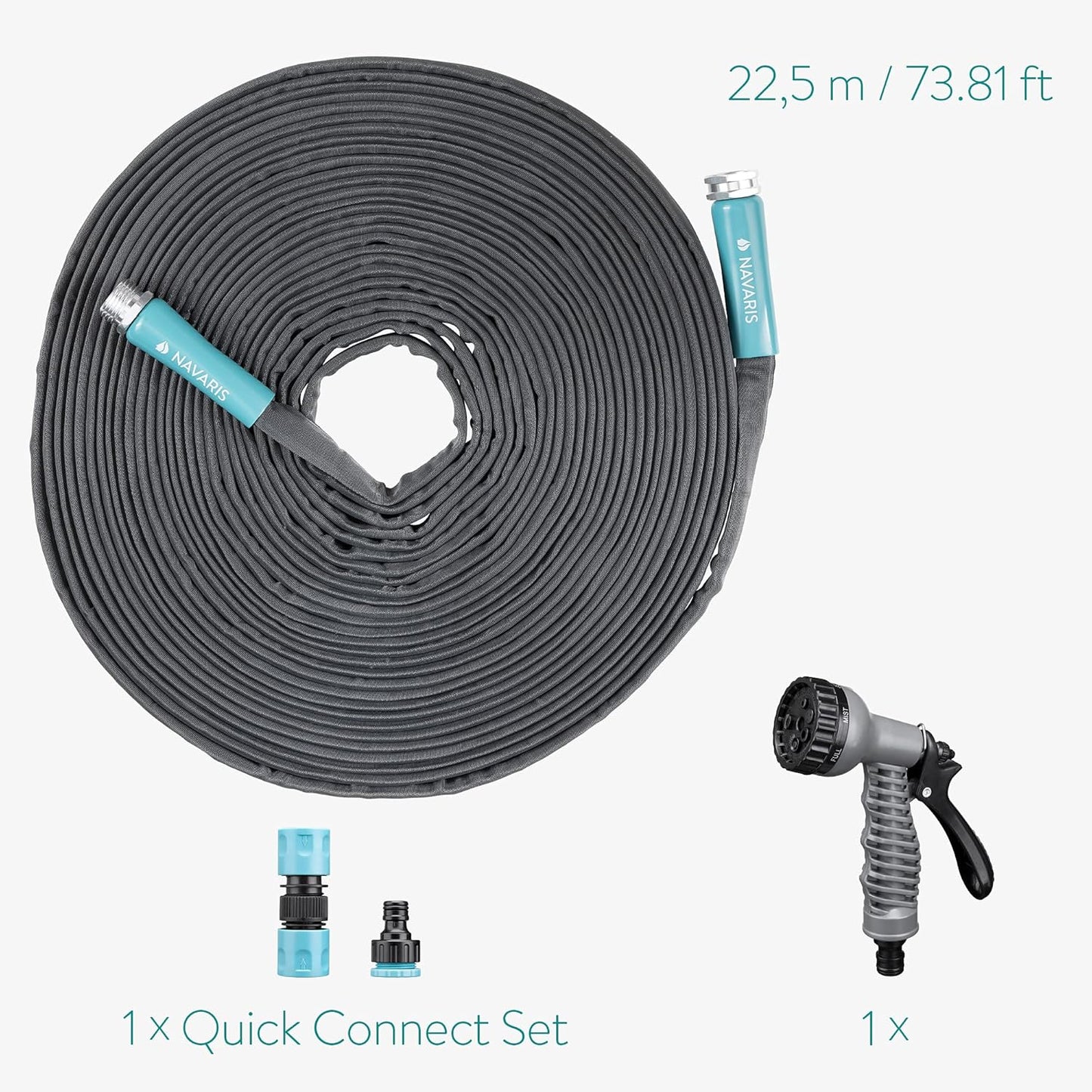 Flexibler Gartenschlauch mit Brause, 22,5 m