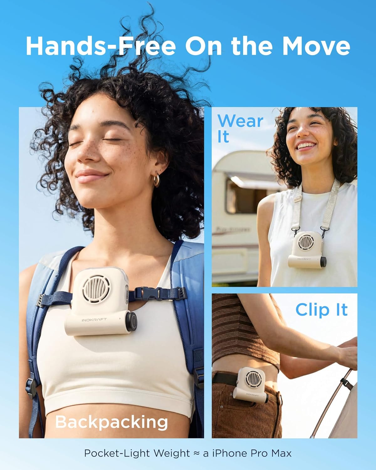 Tragbarer Clip-On Ventilator mit 2 Akkus, Weiss - 2 Akkus