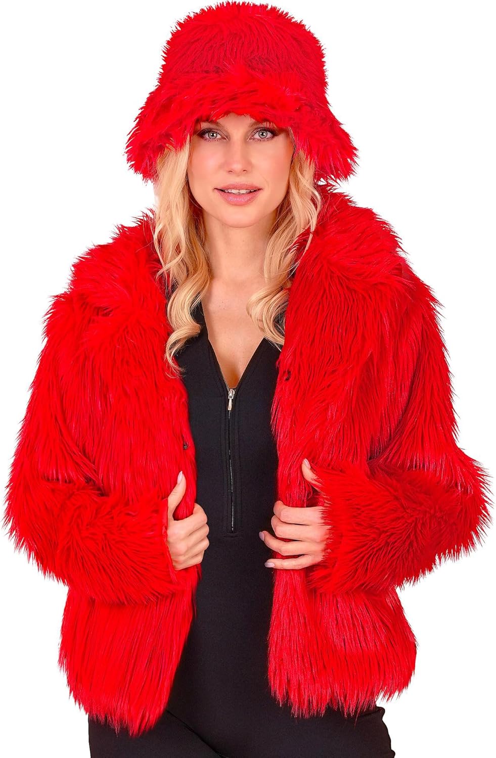 Kunstfell-Plüschjacke für Karneval, Rot XXL