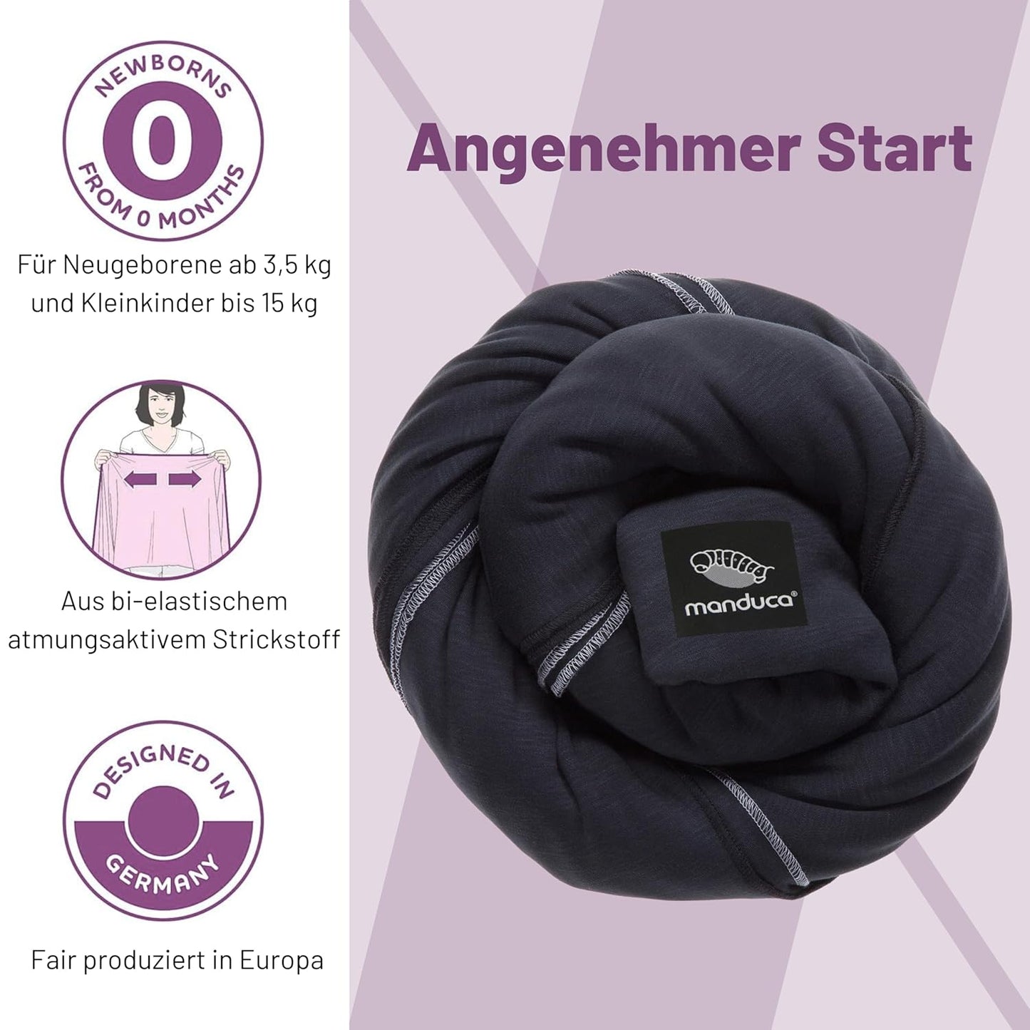 Elastisches Babytragetuch aus Bio-Baumwolle, Black