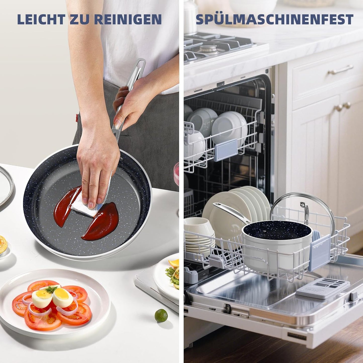 Topf- und Pfannenset 12-teilig Antihaft-Keramik, Cool Gray