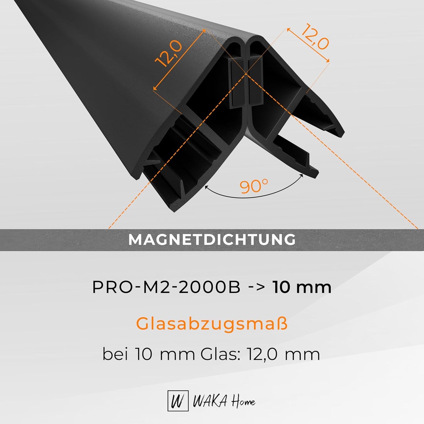 Duschdichtungen für Glastüren, 10mm, ‎PRO-M2-2000B, Schwarz 10mm Glas | 90/180°