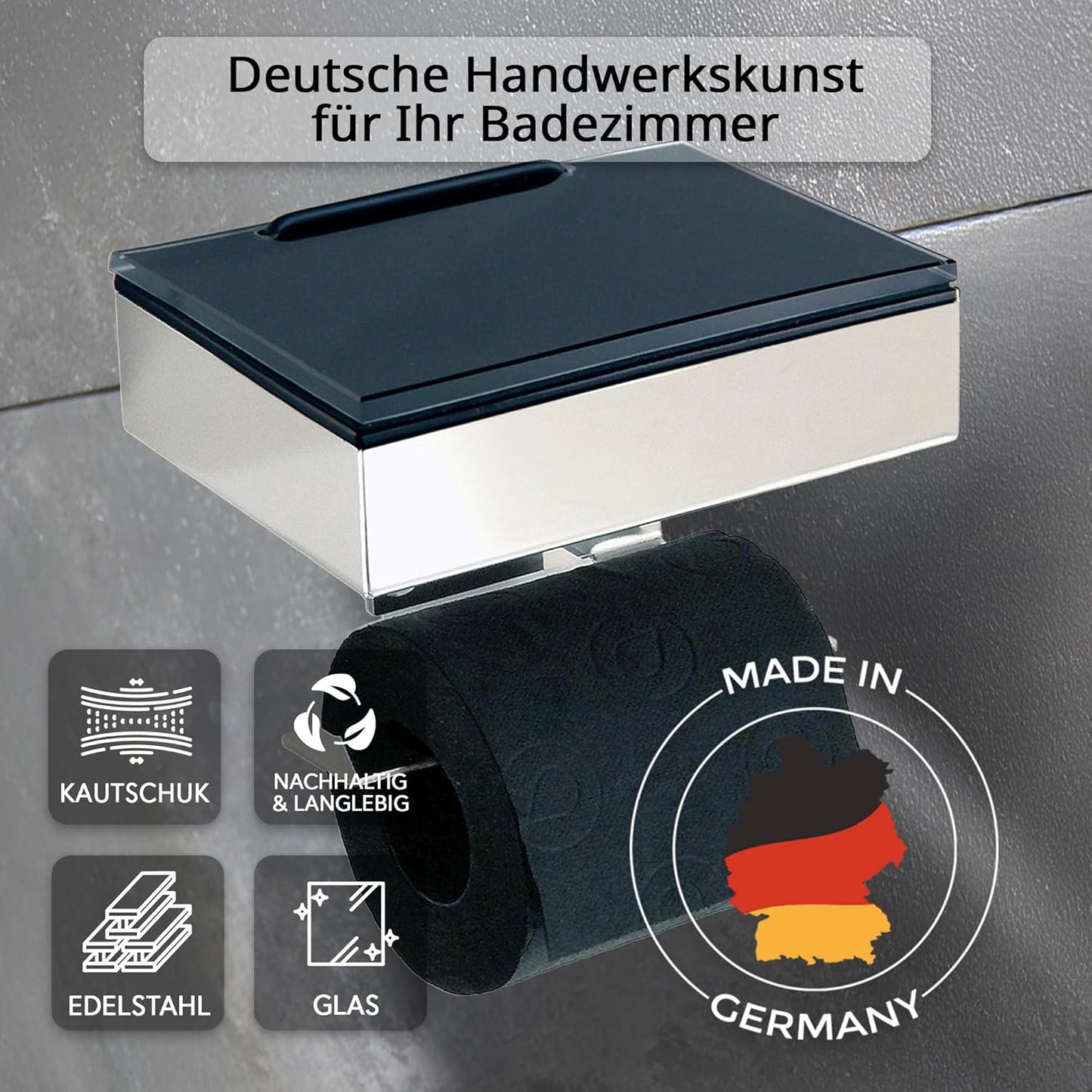 Toilettenpapierhalter mit Feuchttücherbox, Gehäuse Poliert Abdeckung Glas Schwarz-2 Befüllbar Von Lins