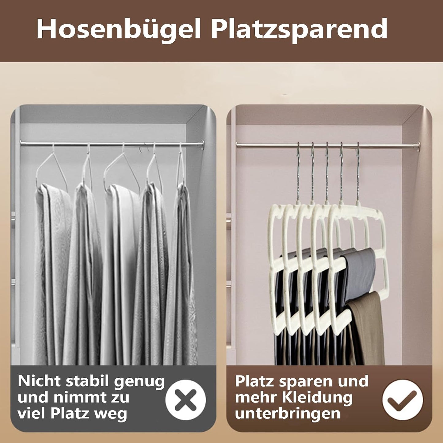 Samt Kleiderbügel-Set für Hosen (10 Stück), Schwarz