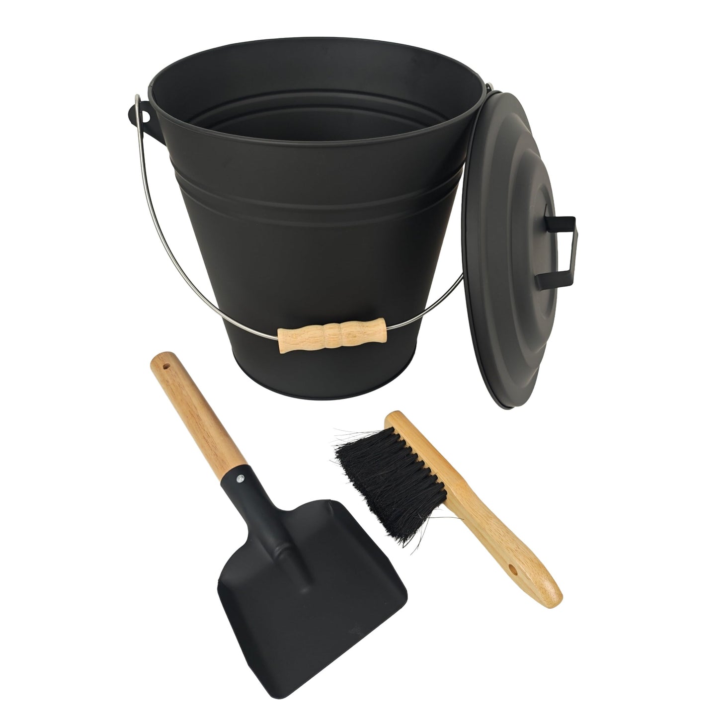 Ascheeimer-Set mit Besen und Schaufel, 15 Liter