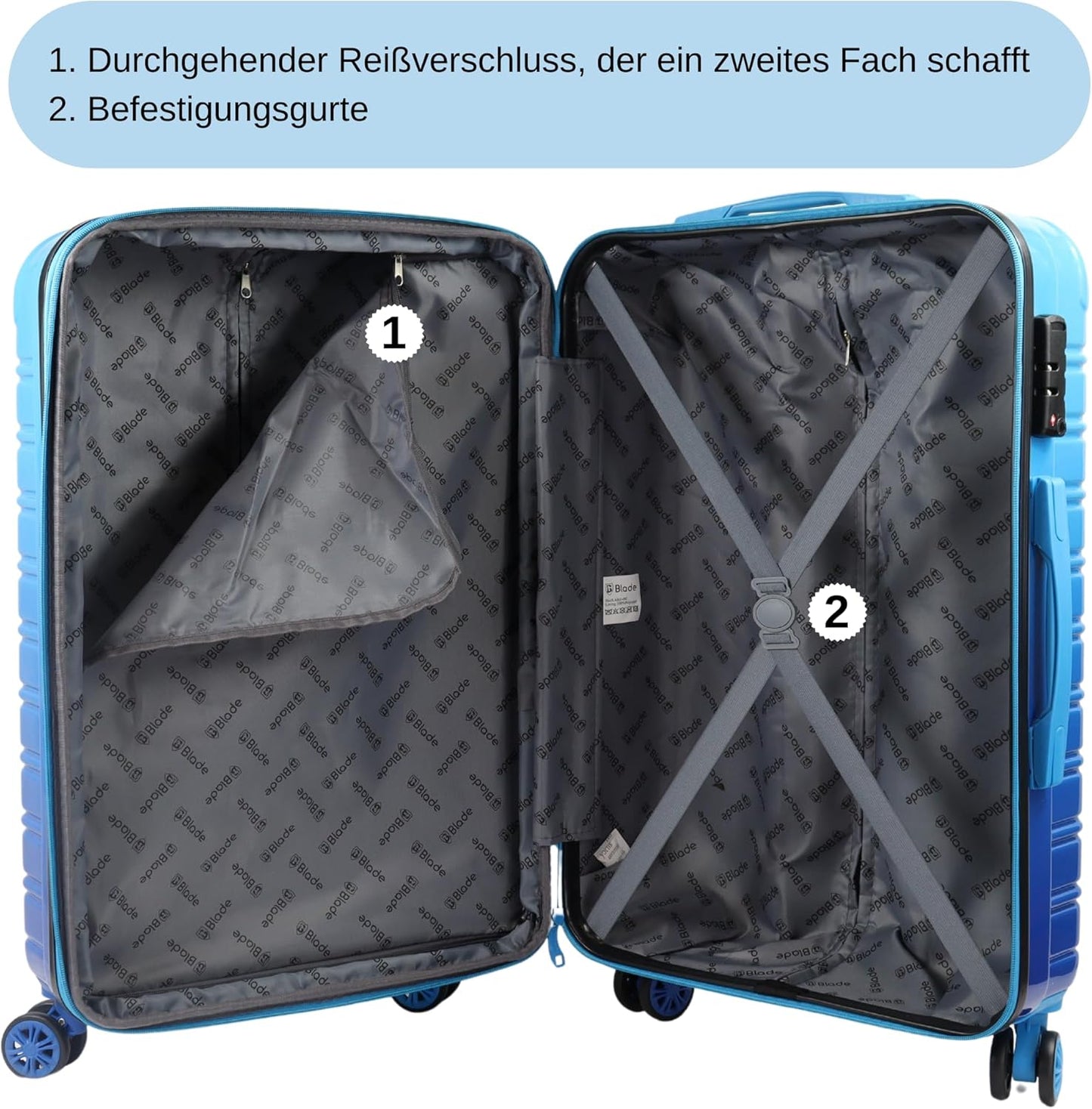 Erweiterbarer Hartschalenkoffer mit TSA Schloss, L Blau