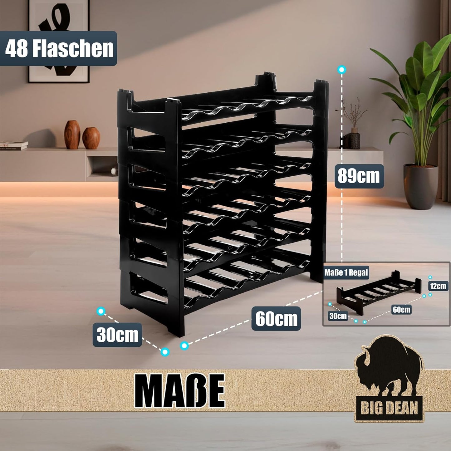 8-teiliges modulares Weinregal-Set, 8 Stück (48 Flaschen)