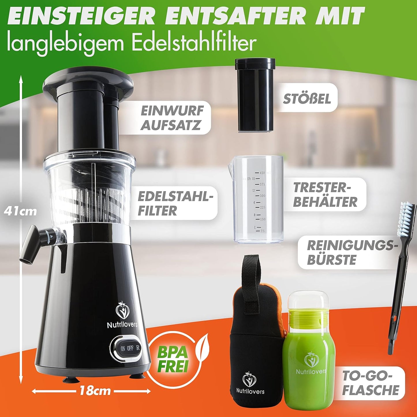 NUTRI-PRESS Entsafter, Black Pepper / Schwarzer Pfeffer