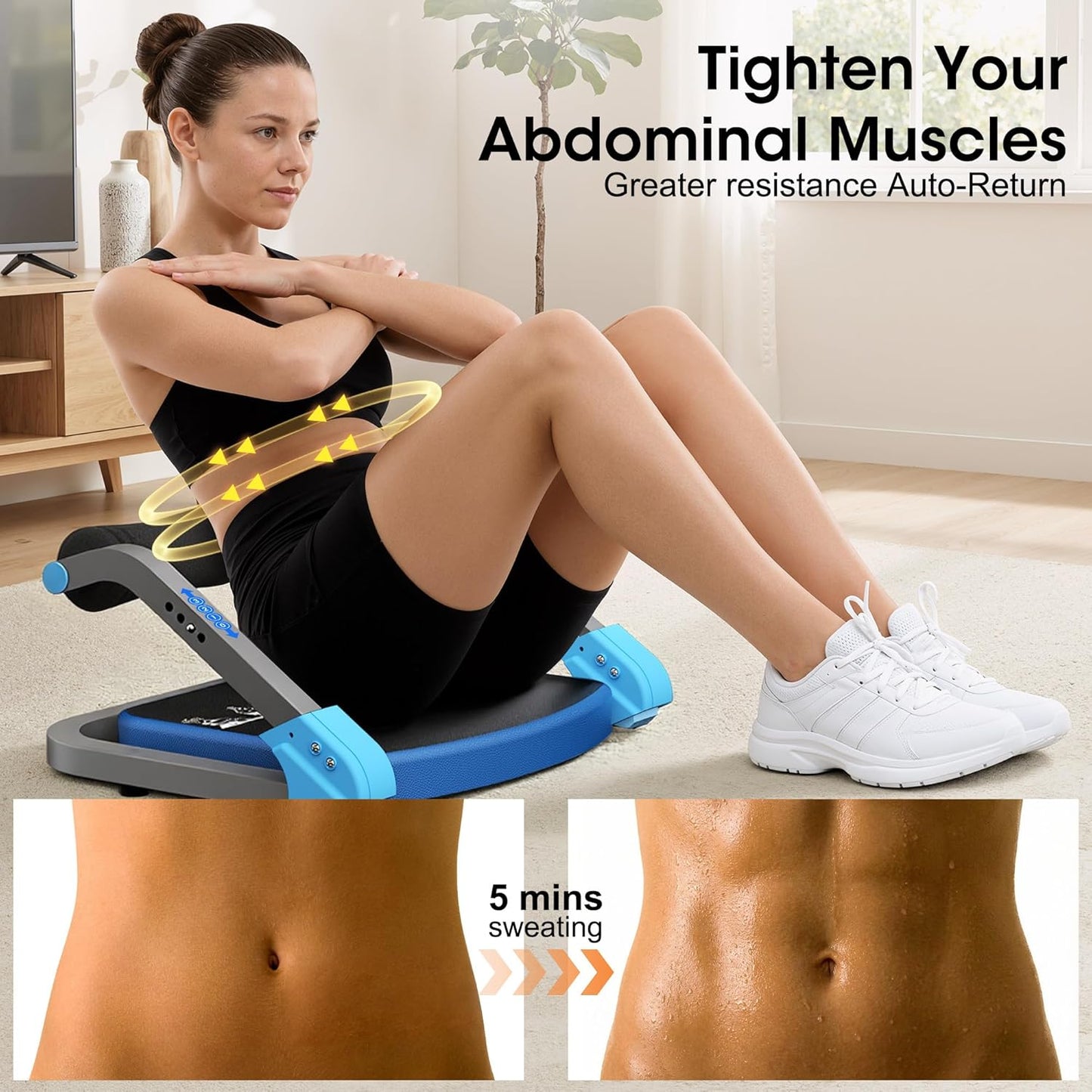 Bauchtrainer mit Zugseilen und einstellbarem Widerstand, Blau