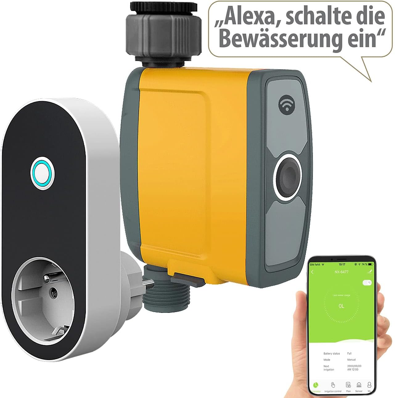 WLAN-Bewässerungscomputer mit 4-Wege-Verteiler und 4 Schlauchanschlüssen