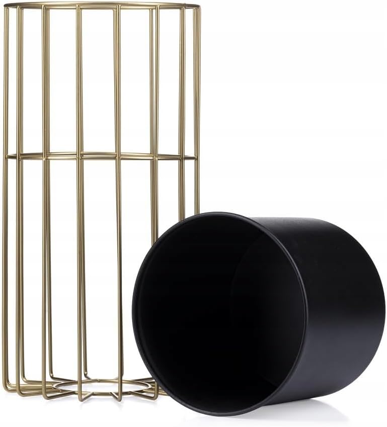 Metall-Blumenständer mit rundem Blumentopf, 42 cm Gold - Schwarz
