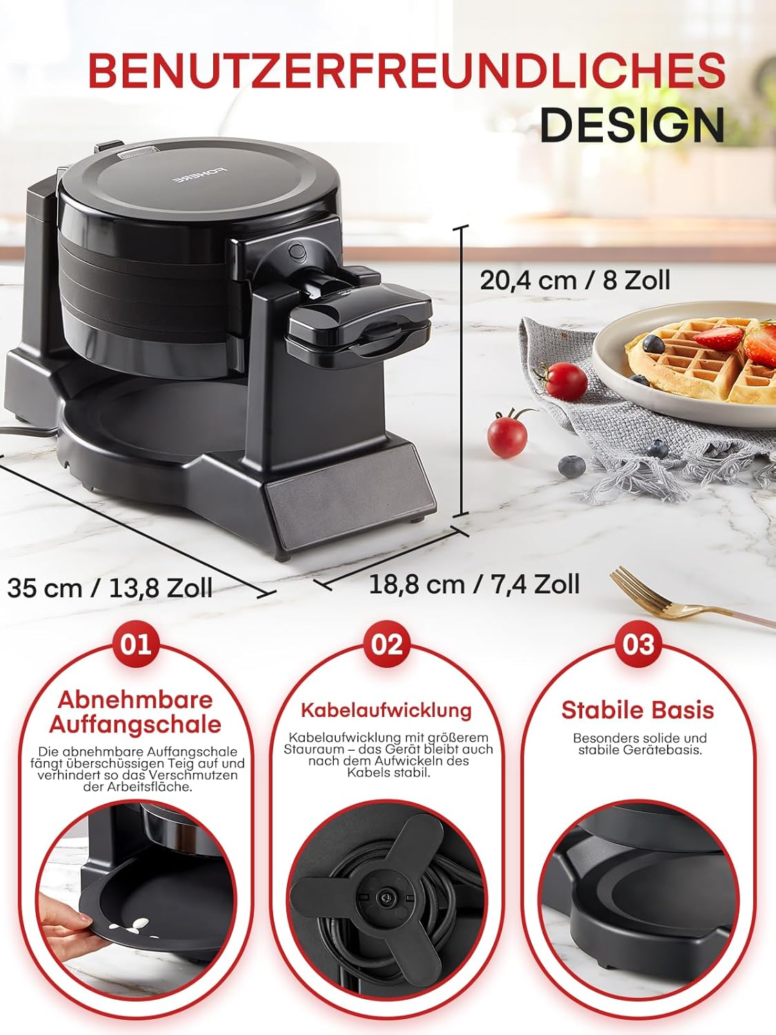 Doppeltes Belgisches Waffeleisen mit 180° Drehung