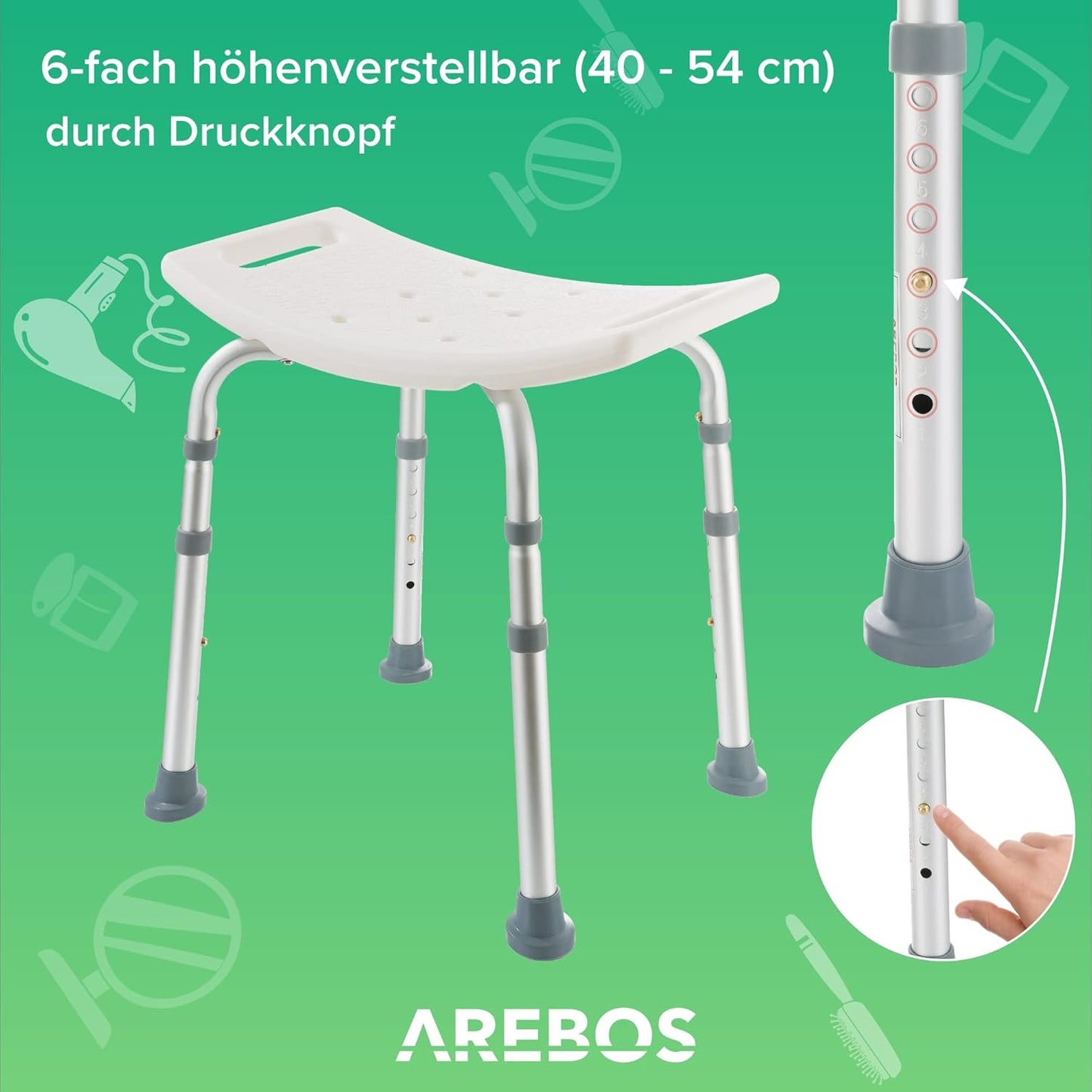 Höhenverstellbarer Duschhocker mit Sicherheitsgriffen