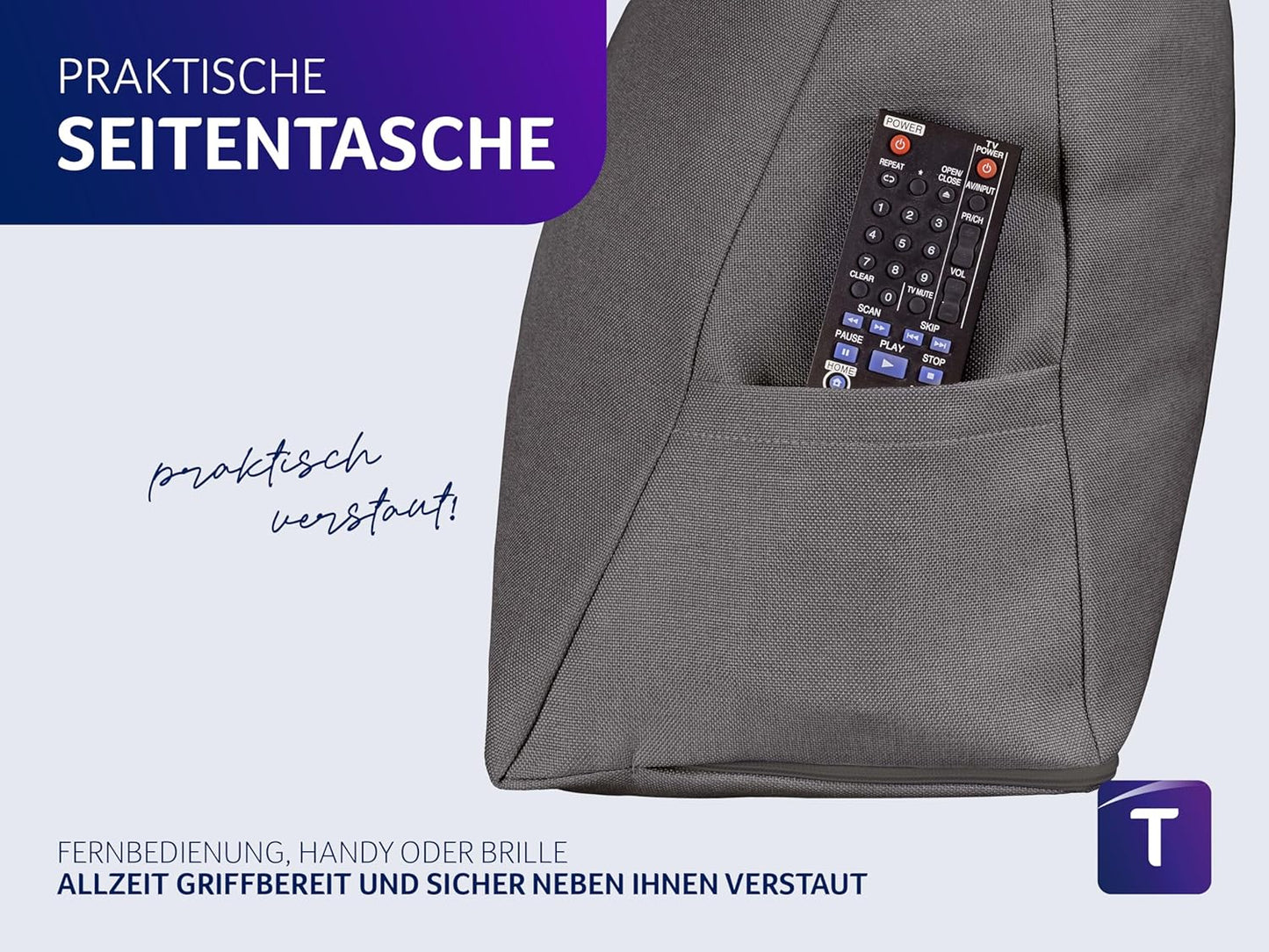 Lesekissen mit abnehmbarem Bezug, 70 x 40 cm, Dunkelgrau