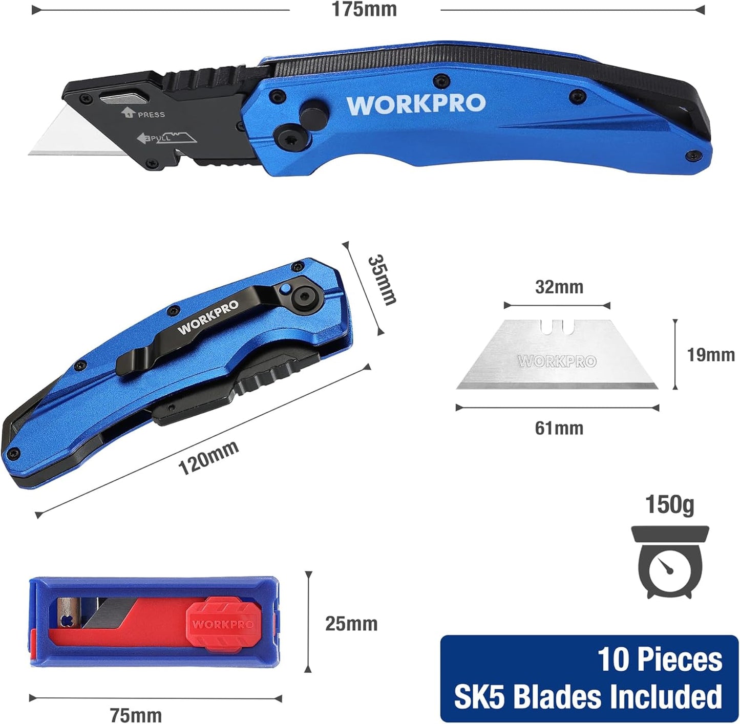 Klappbares Teppichmesser mit Schnellwechselklinge, Blau
