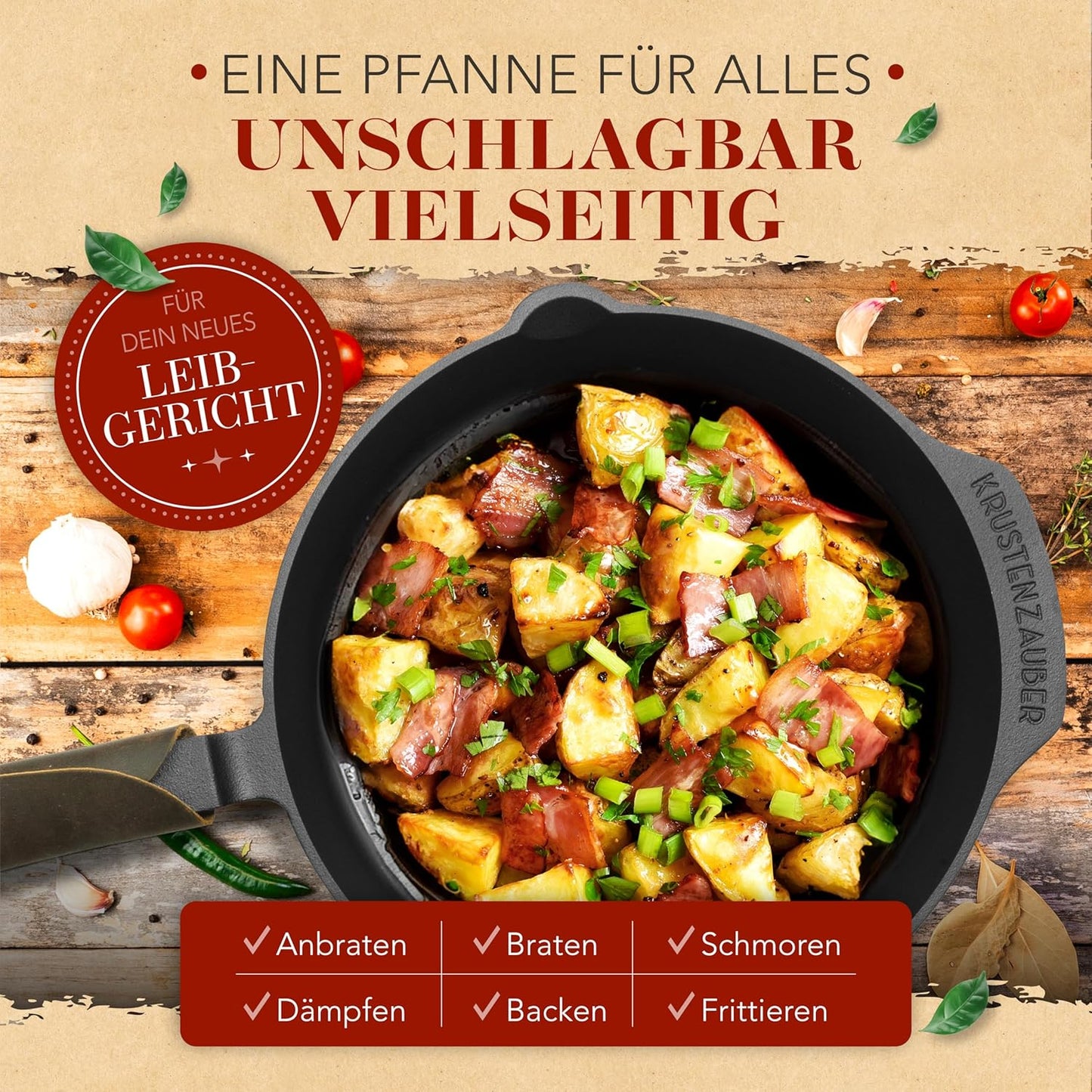Gusseisenpfanne, 28cm Geschliffene Pfanne
