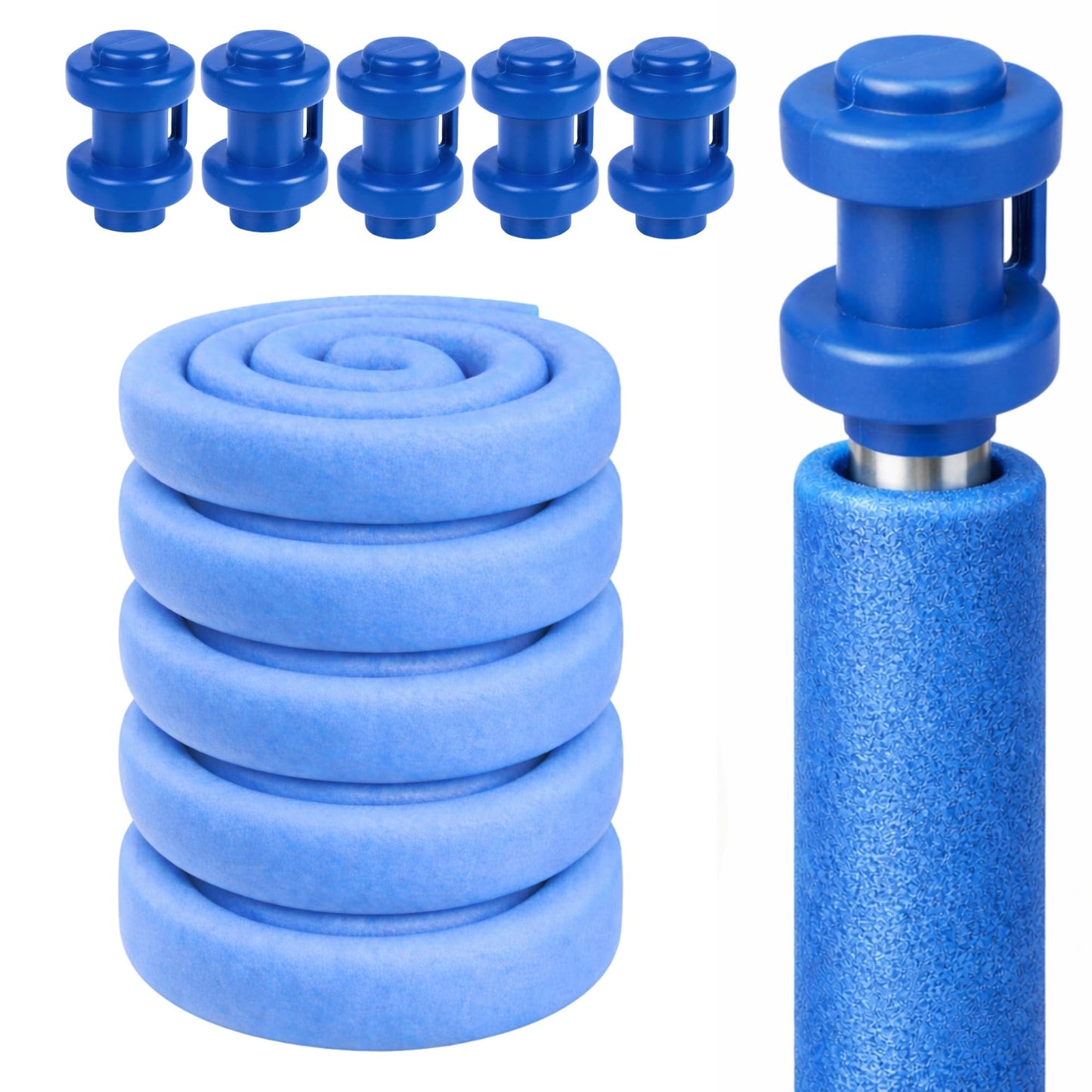6er-Set Trampolin-Stangenschutz, Blau mit Stangen Kappen