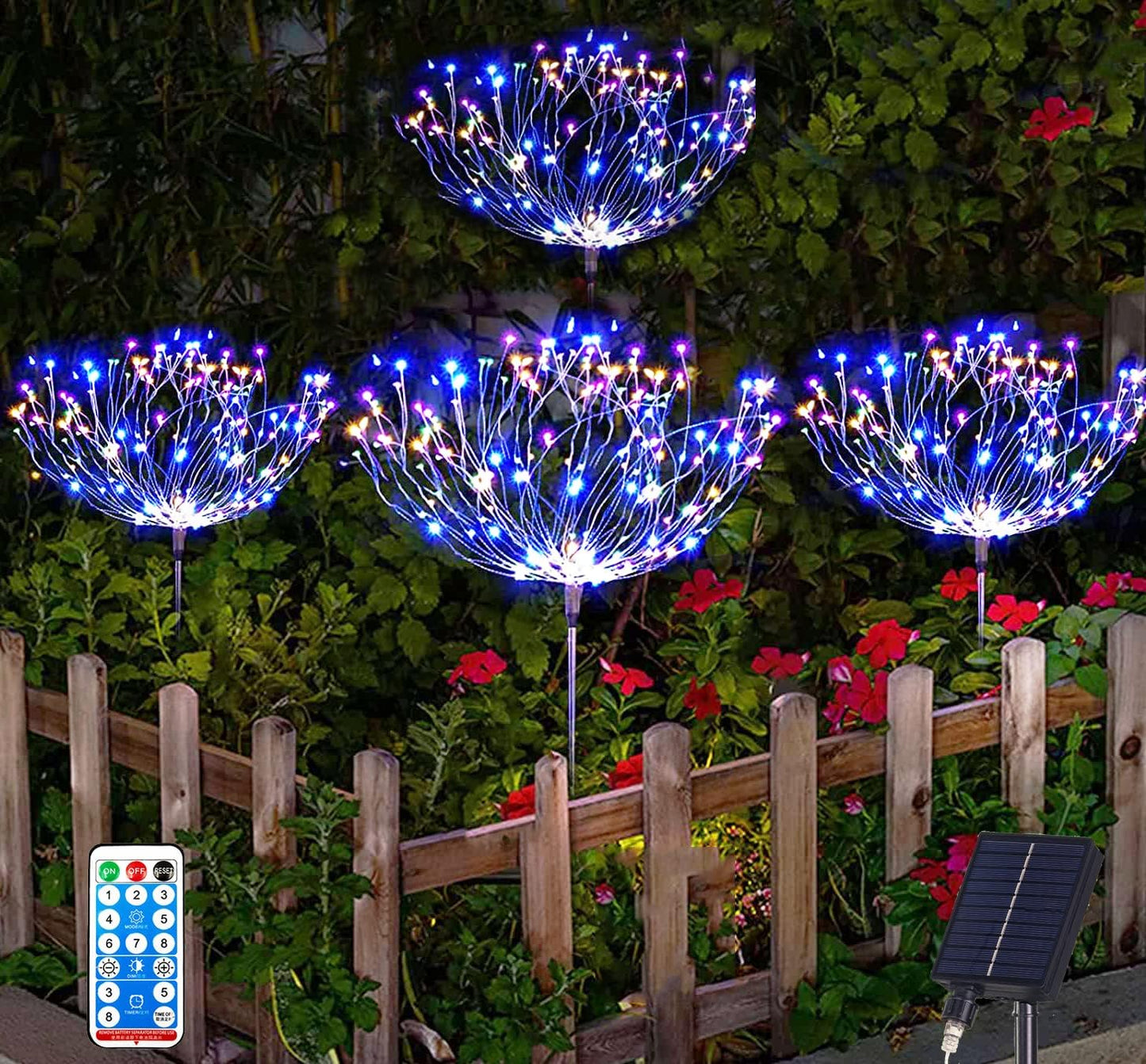 4er-Set Solar-Feuerwerk-Gartenleuchte, 4 X 120 Led Mehrfarbig
