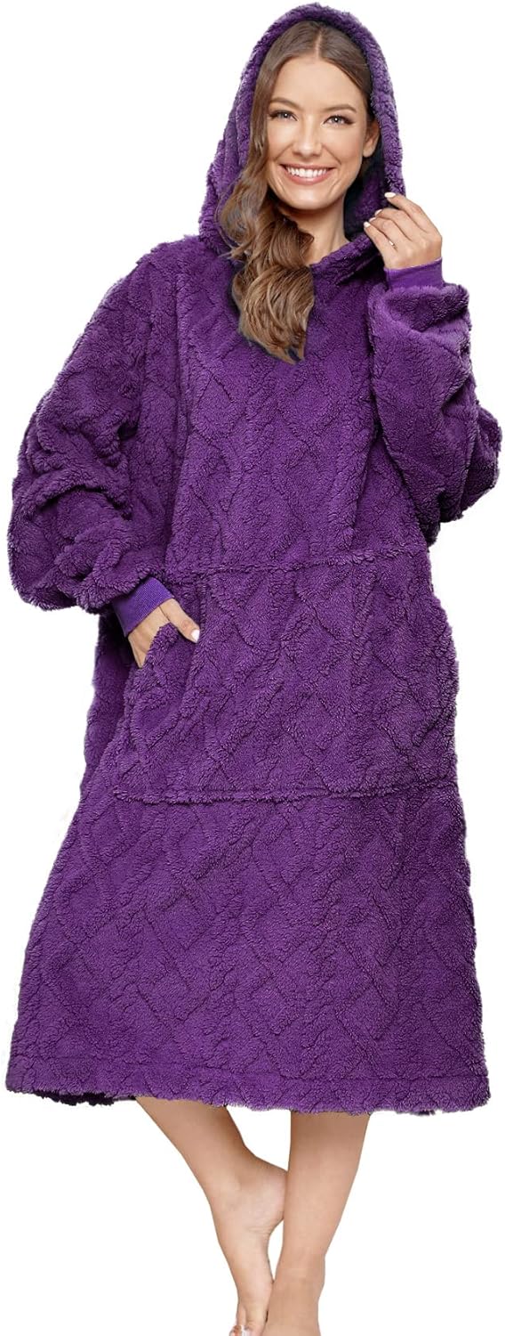 Übergrosse Sherpa-Kapuzen-Decke, Einheitsgröße Jacquard Tiefviolett
