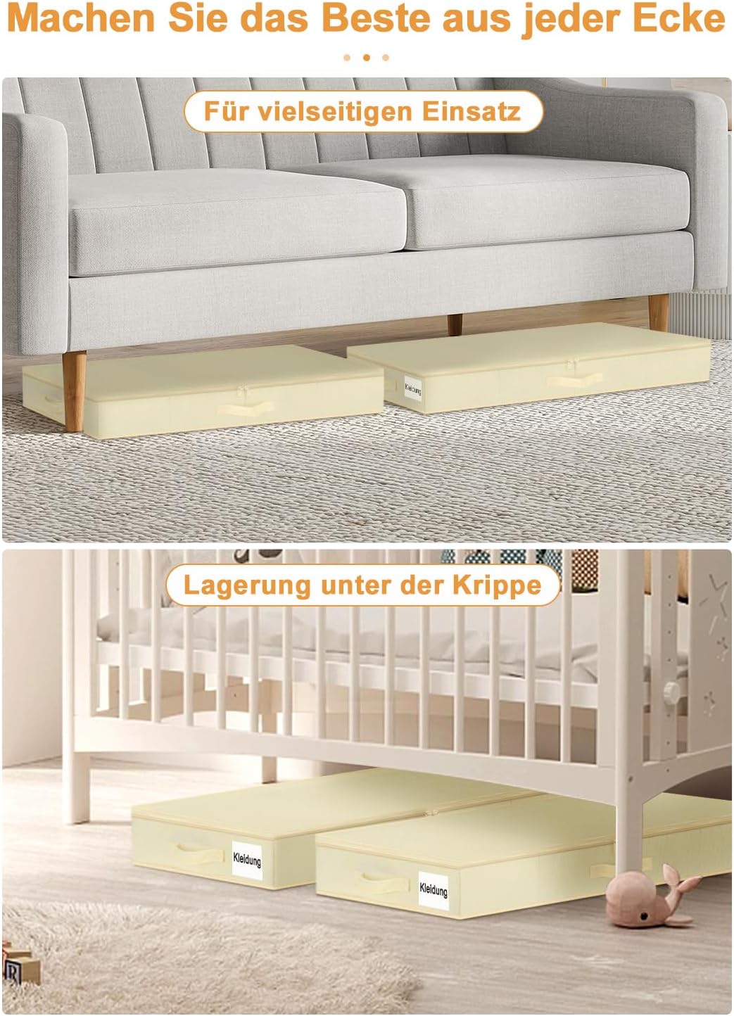 Unterbett Aufbewahrungsboxen-Set, Beige