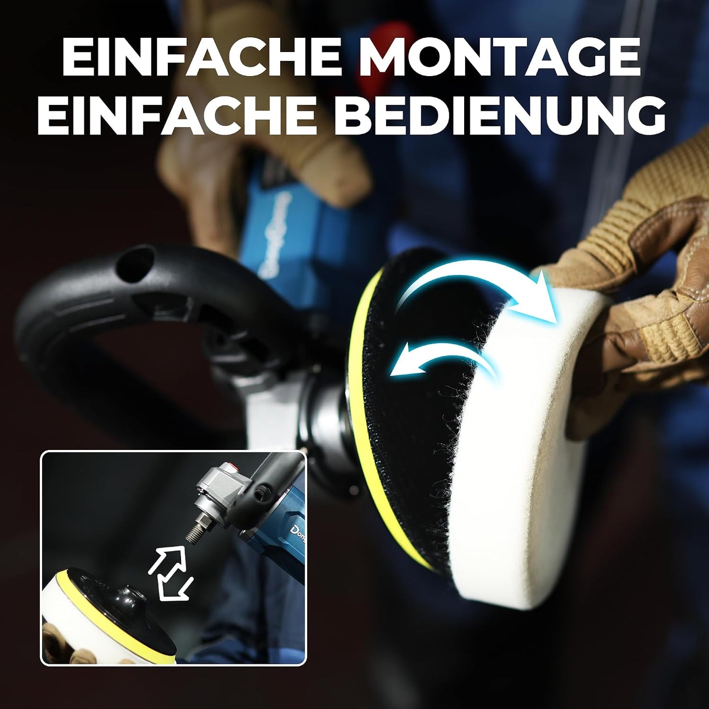 Akku-Poliermaschine Set mit Sanftanlauf und Drehzahlregelung, 2x 4,0Ah Akku