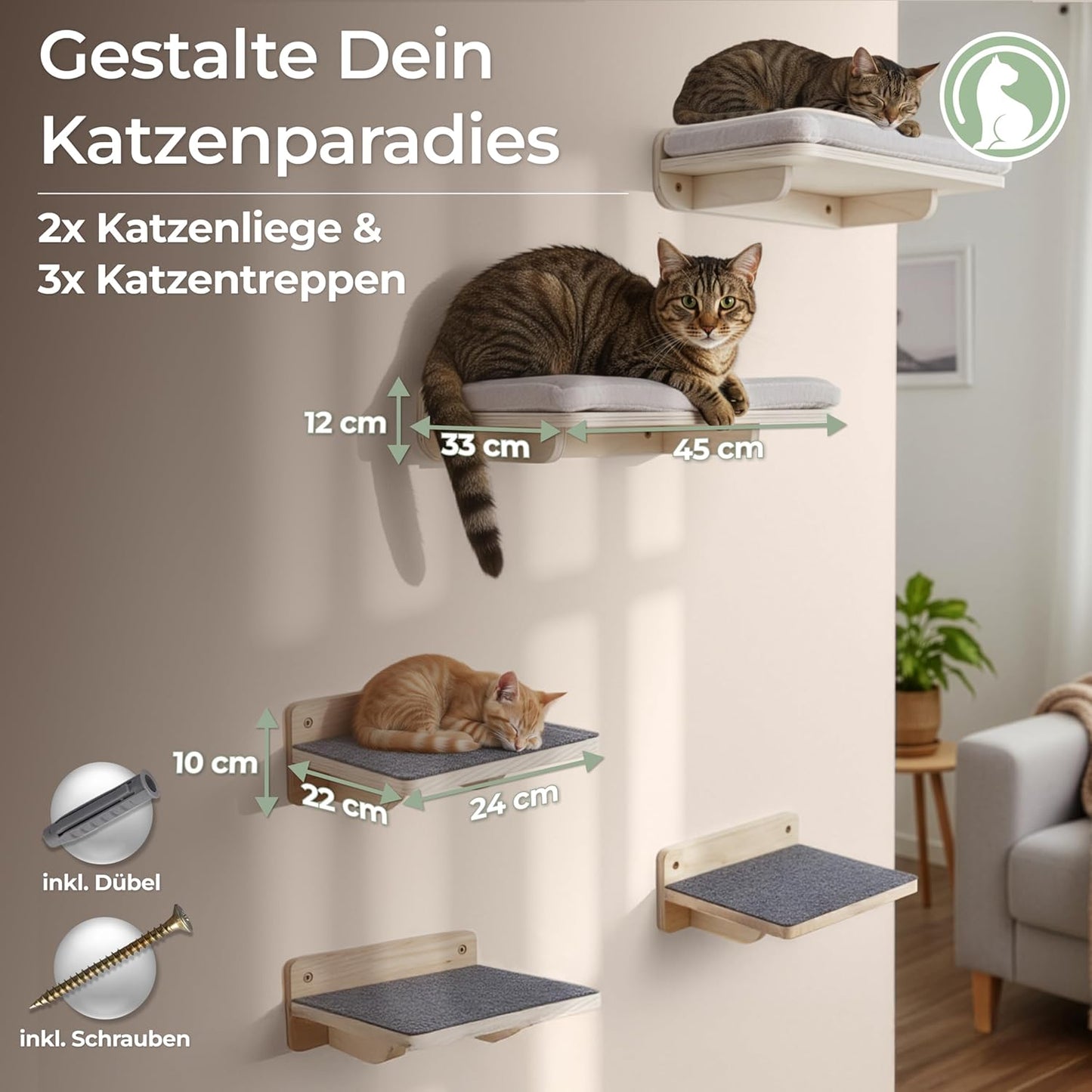 5-teiliges Kletterwand Katzen-Set, 5er-Set - Naturbeige