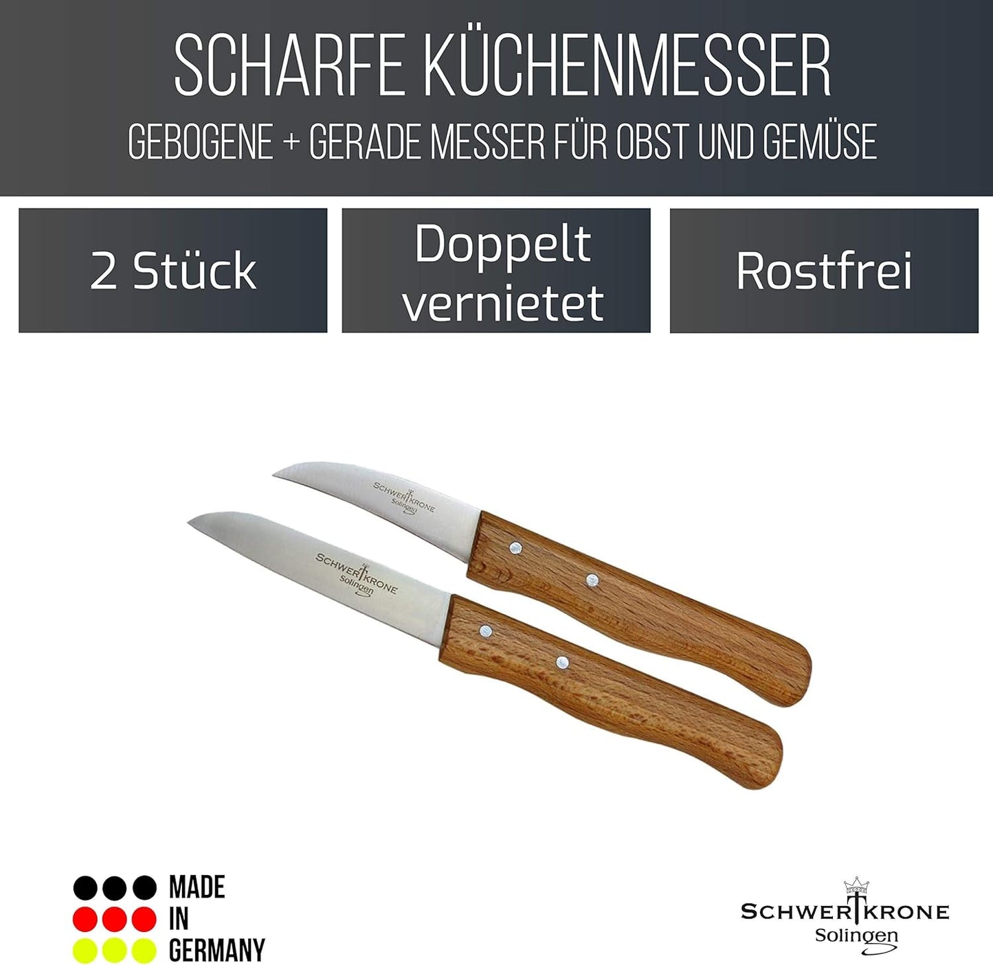 Premium Schälmesser-Set (gebogen & gerade), 2 2,5" / 3" gebogen - gerade