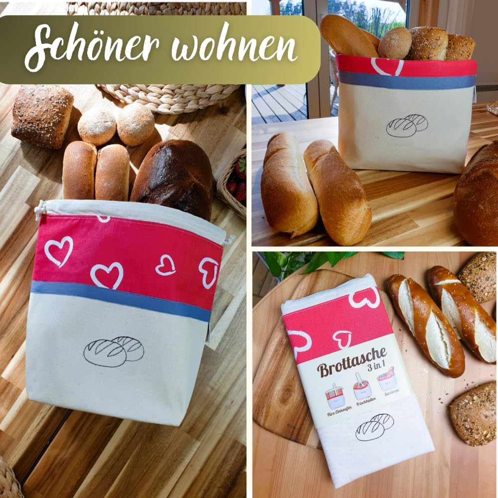 3-in-1 Brotbeutel zur Aufbewahrung und Frischhaltung, 3 in 1 Herzen
