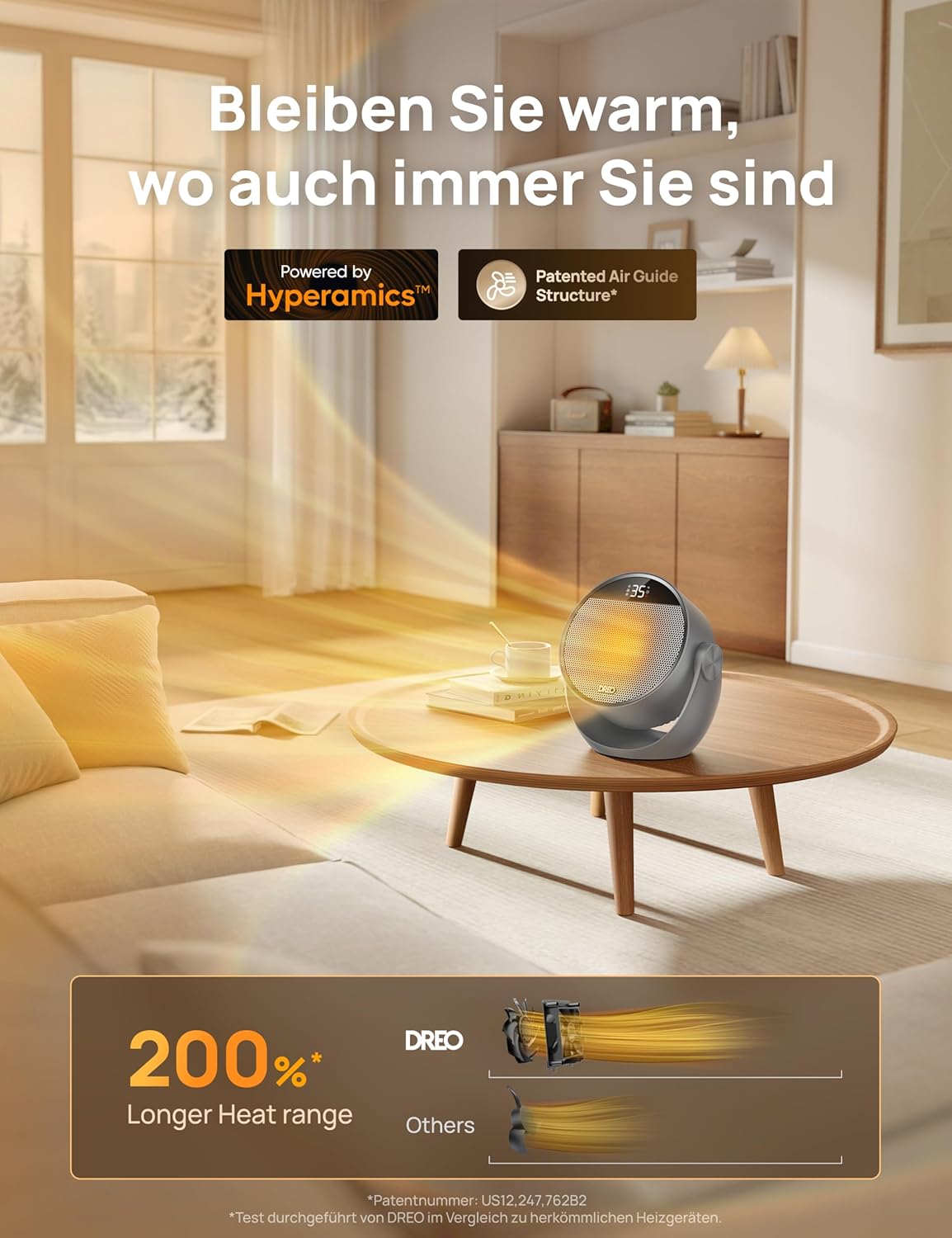 Heizlüfter DR-HSH020 mit Thermostat und Timer, Grau