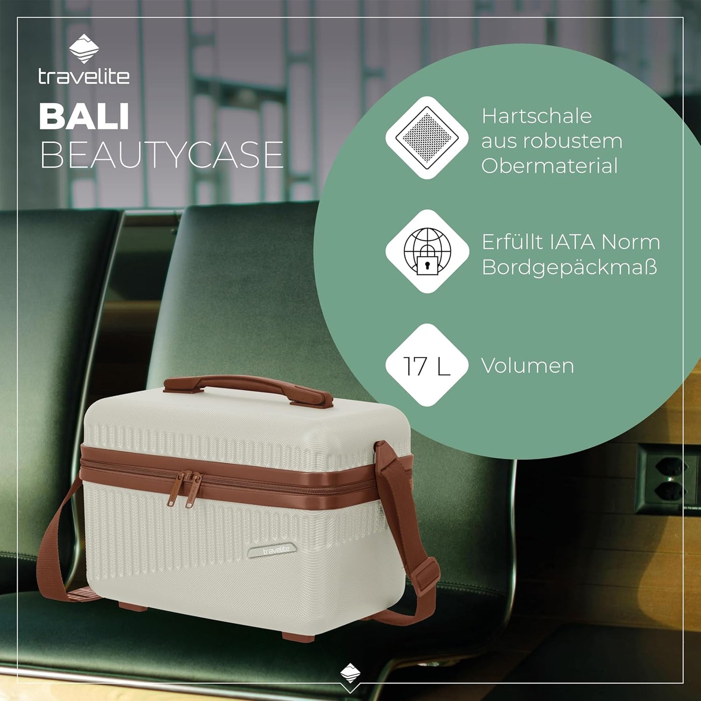 Kosmetikkoffer Bali, Weiß/Cognac Beautycase (36 cm)