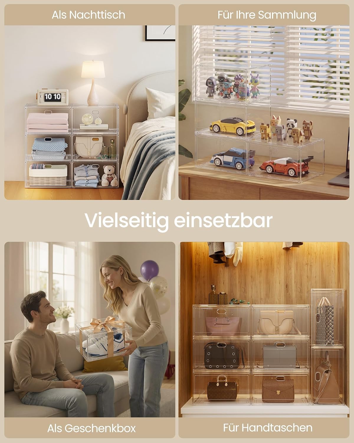 Stapelbares 3er-Set Schuhboxen mit Magnettür, 6er Set