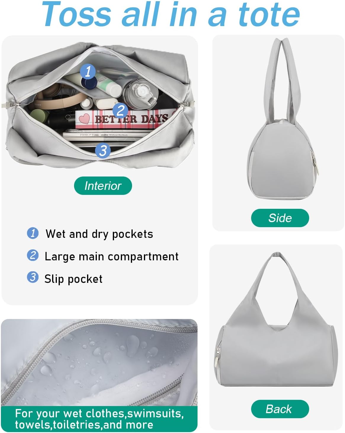 Sport- und Reisetasche mit Schuh- & Nassfach, Grau