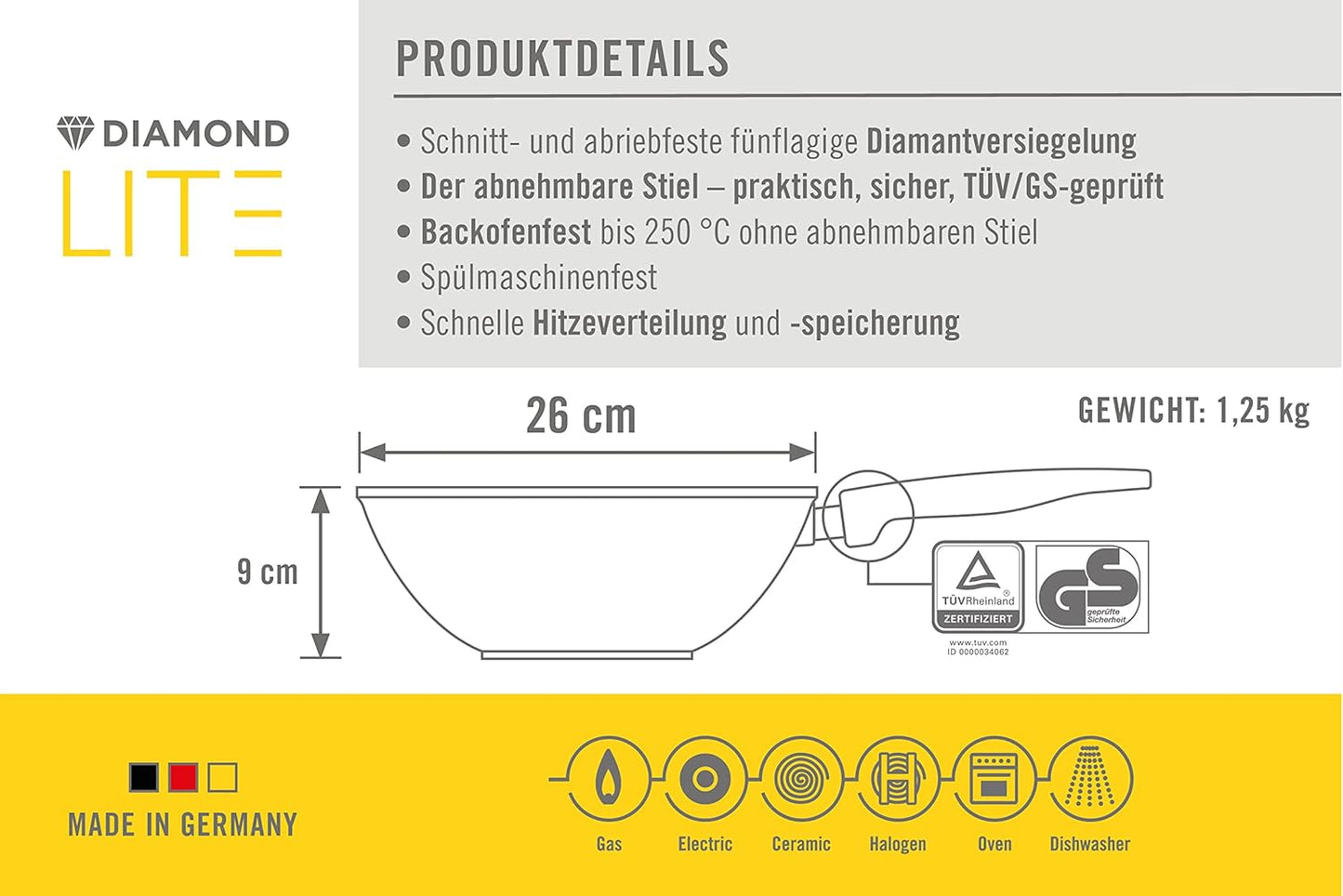 Diamond Lite Guss-Wok-und Rührpfanne, Ø 26 cm, 9 cm hoch