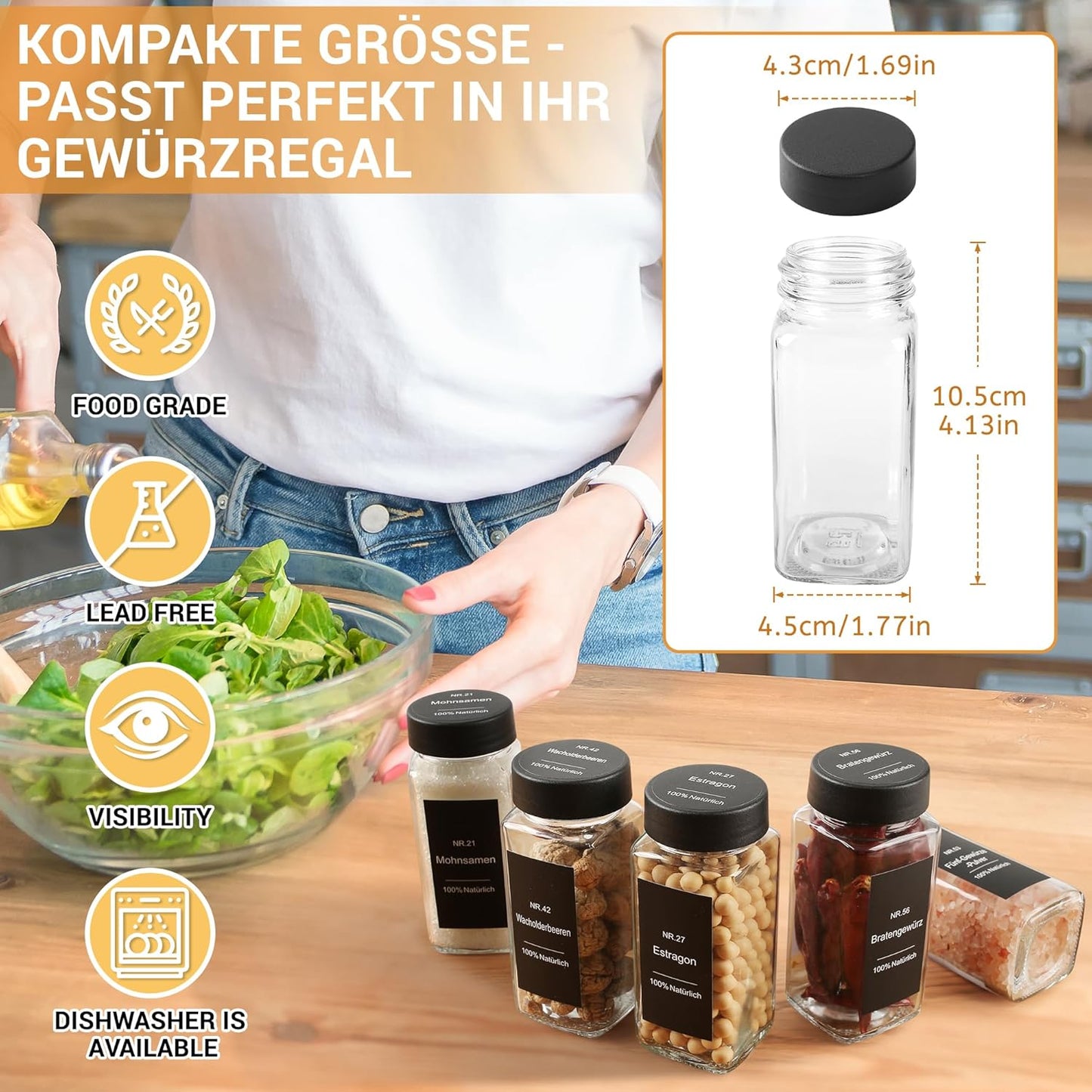 24-teiliges Gewürzgläser-Set mit Streueinsätzen, Etiketten und Deckeln