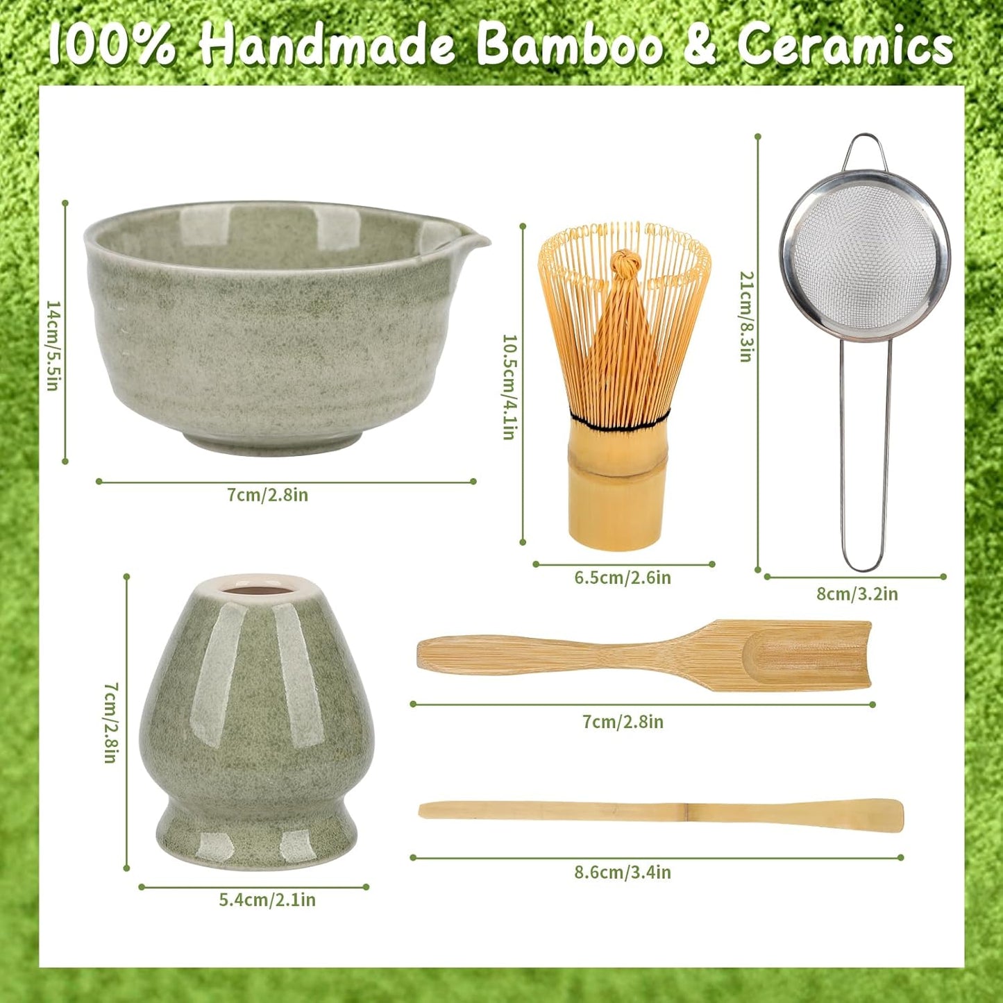 6-teiliges Matcha-Tee-Set, Grün Pflaume