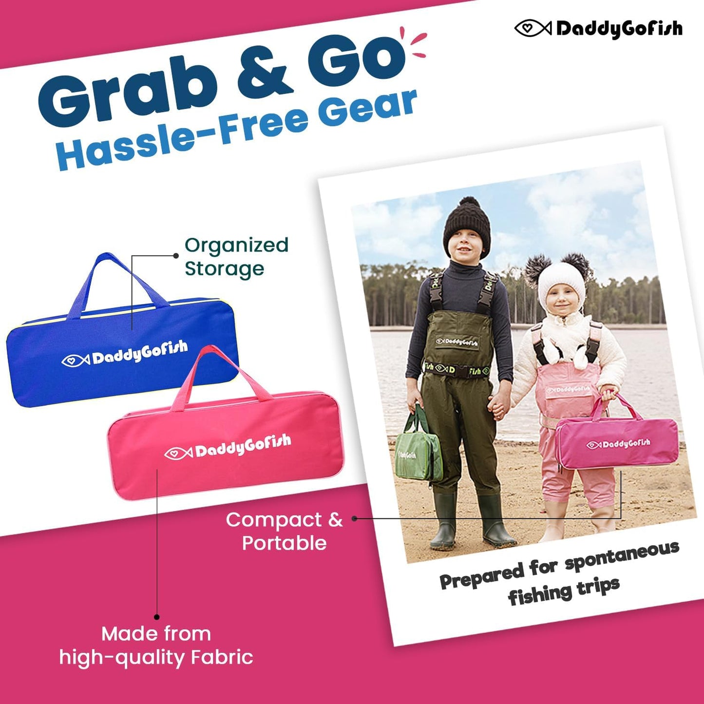 Kinder-Angelset mit Teleskoprute und Zubehör, 2er-Pack - Blau + Pink 5ft