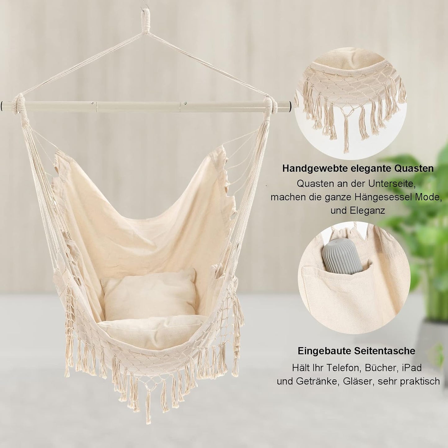 Hängesessel für Indoor und Outdoor, Beige