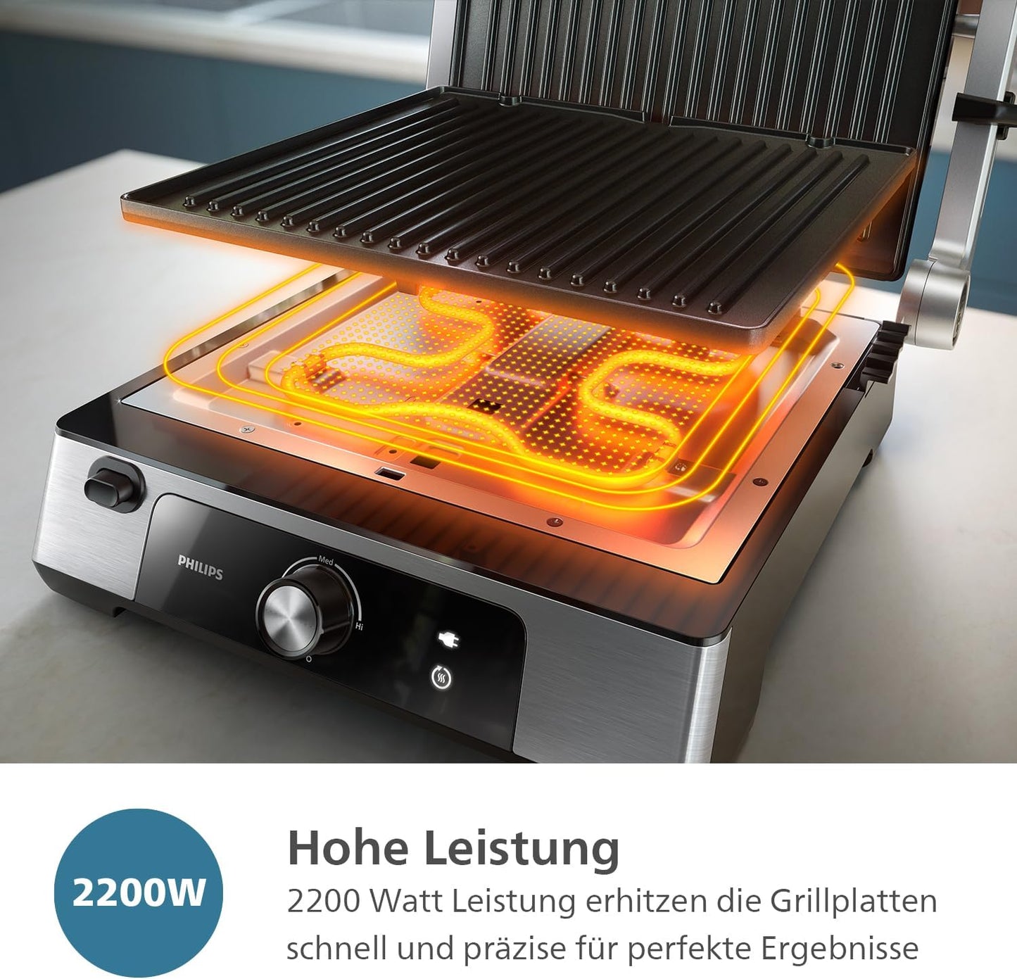Kontaktgrill HD6301/90 mit Antihaftbeschichtung, Manuelle Temperaturkontrolle Kontaktgrill