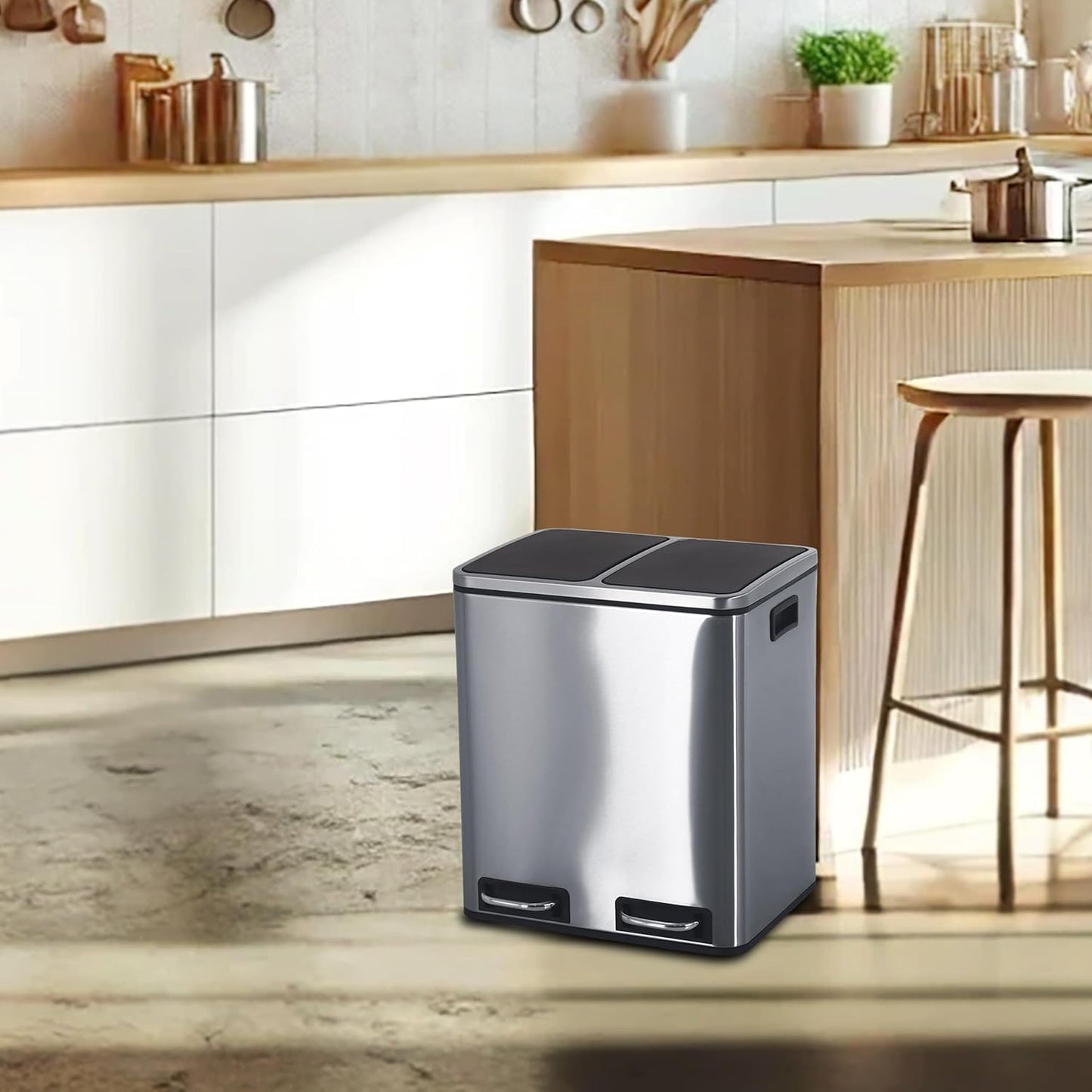 Treteimer Charly mit 2 Inneneimern, 2 x 15 L, langsam schliessend, Edelstahl satiniert
