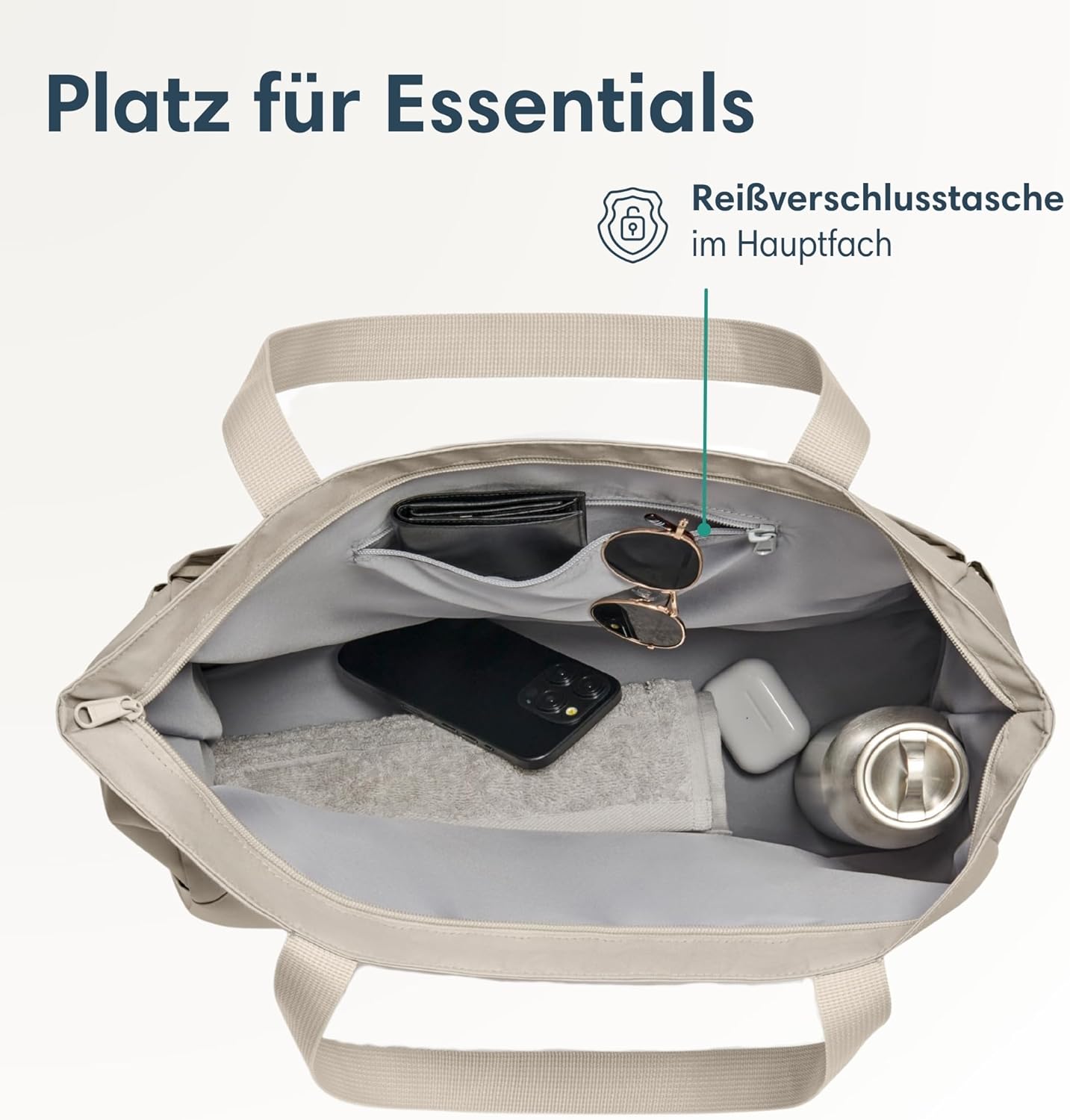 Strandtasche Linn XXL mit Reissverschluss, Sand