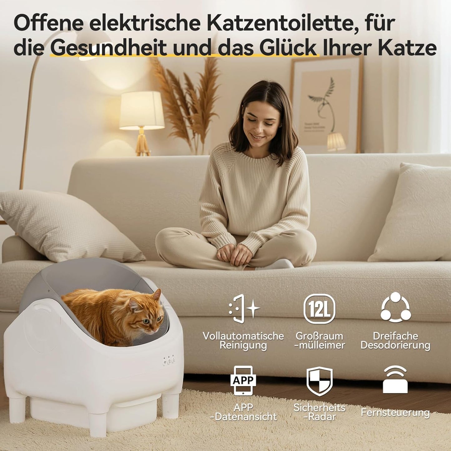 Selbstreinigende Katzenstreu-Box mit App-Steuerung, XXL-3