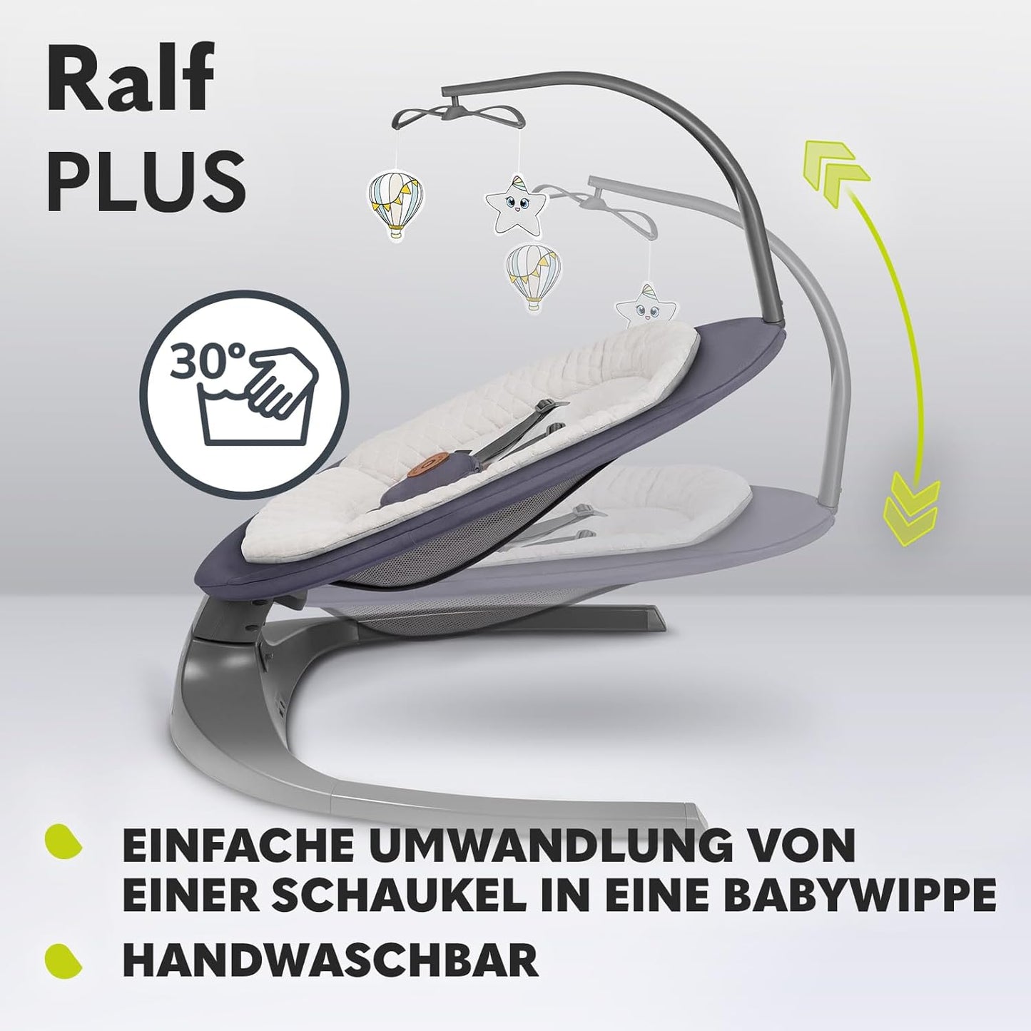 2in1 Babywippe & Liegestuhl Ralf mit Fernbedienung, ‎Grau
