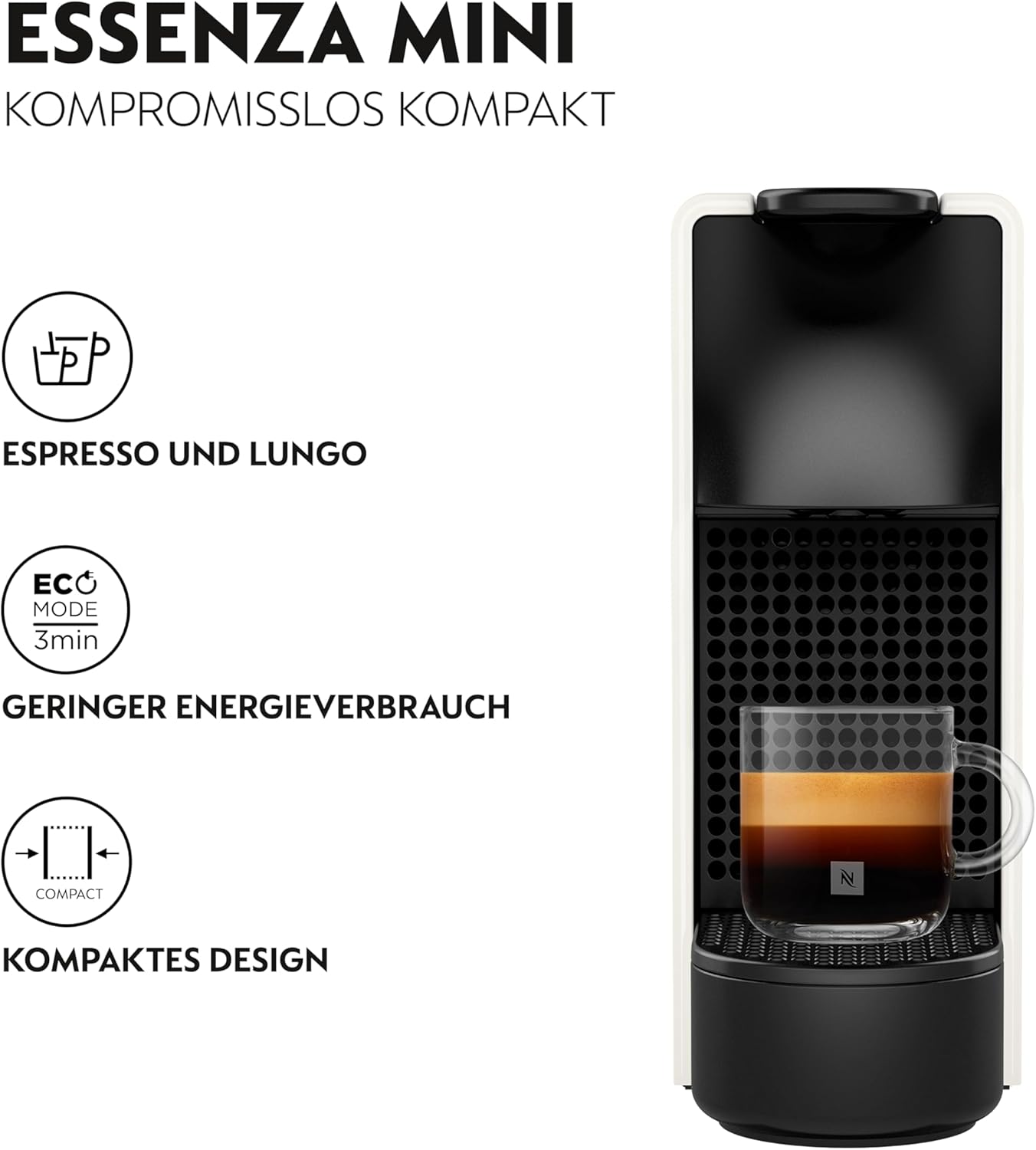 Essenza Mini Kaffeekapselmaschine, ohne Milchaufschäumer, Weiss