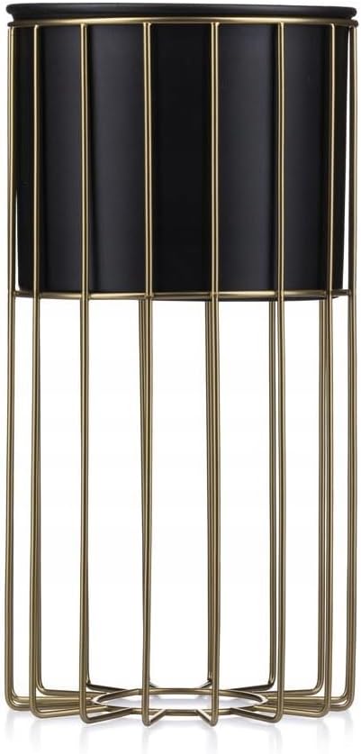 Metall-Blumenständer mit rundem Blumentopf, 42 cm Gold - Schwarz
