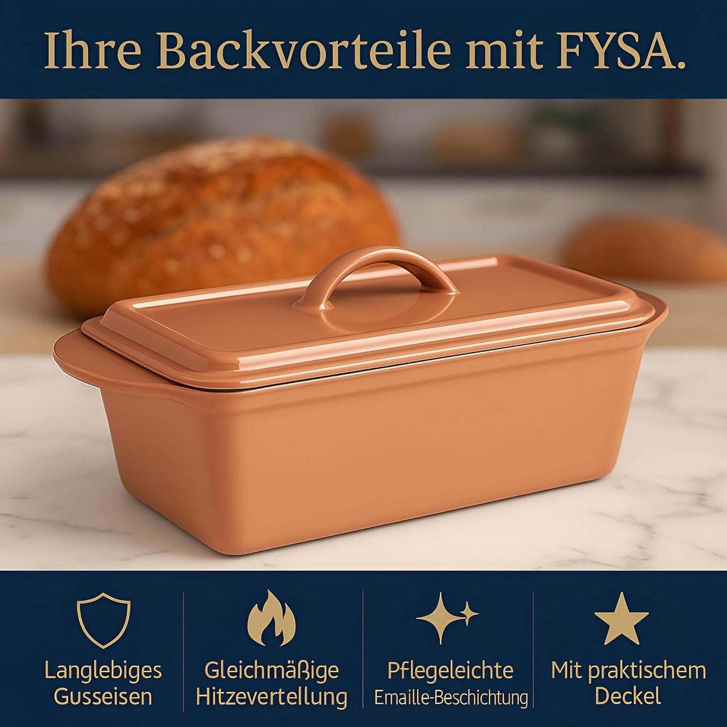 Gusseisen-Brotbackform mit Deckel, Mocha Mousse