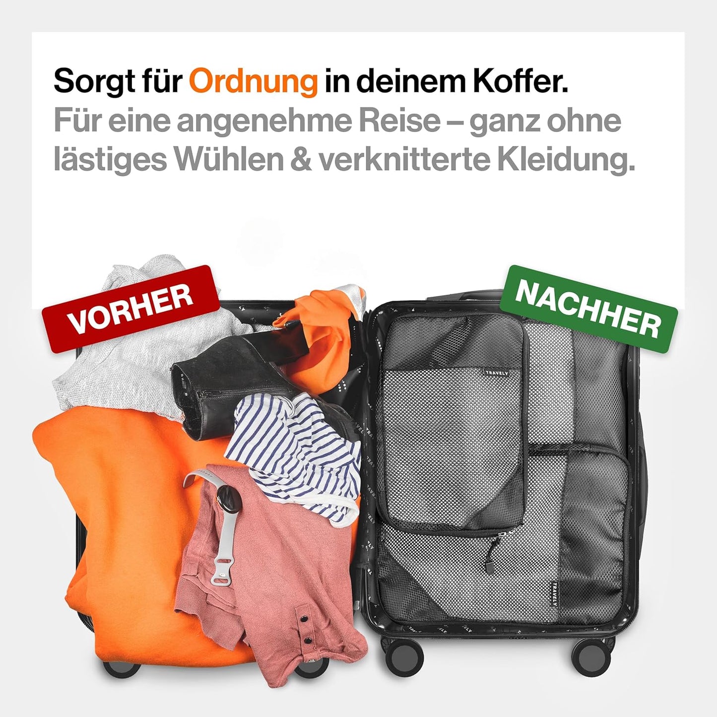 5-teiliges Packwürfel-Set, Schwarz 5 Teile Gr. Set