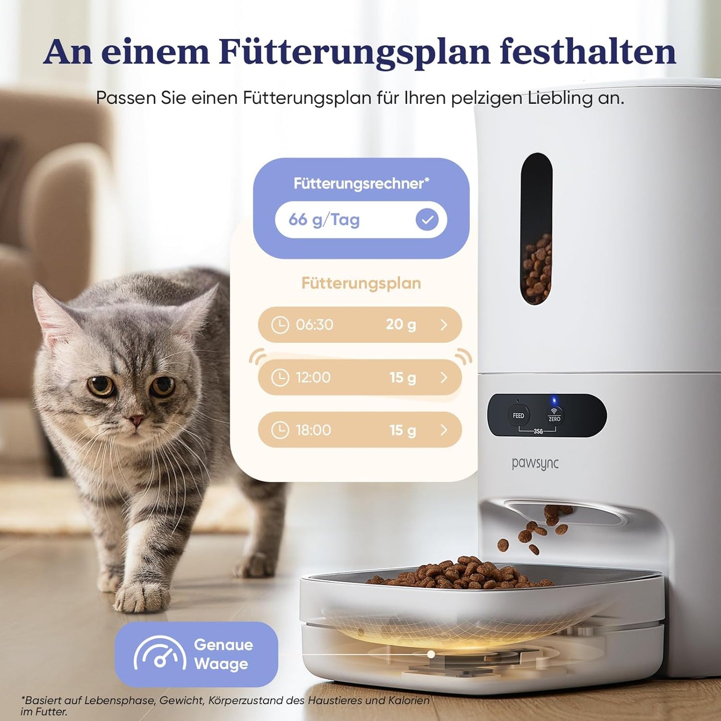 Smart Futterautomat mit App-Benachrichtigungen, Cremeweiss