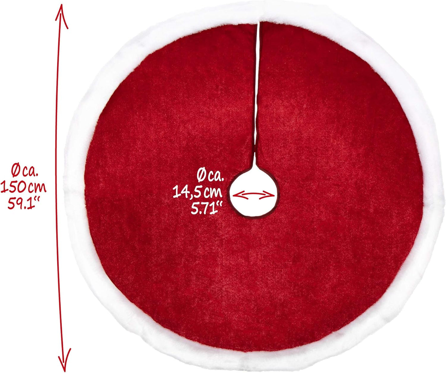 Weihnachtsbaumdecke, Ø 150 cm Ohne Motiv – Rot/Weiss