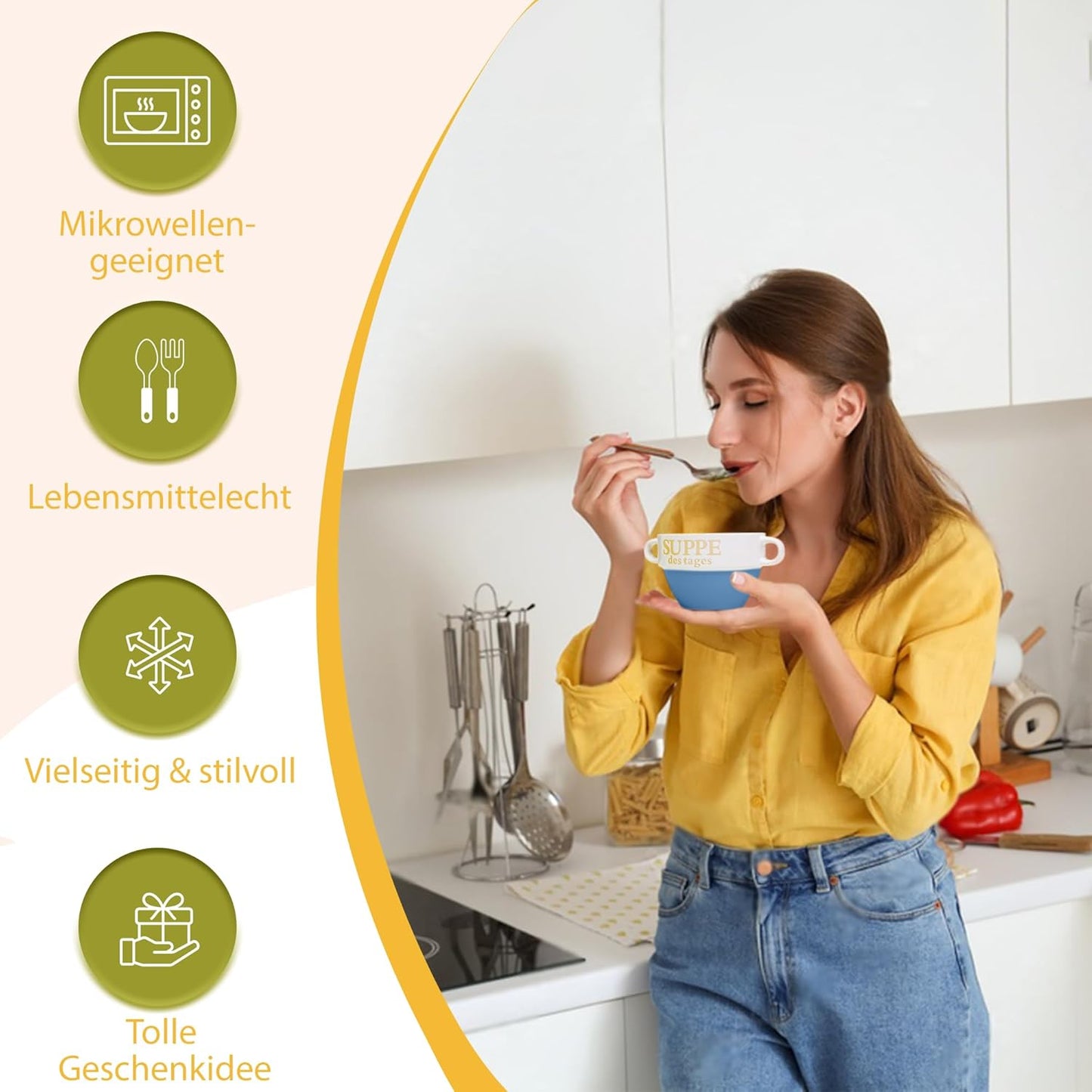 4-teiliges Suppenschalen-Set Suppe des Tages, 4 Stück Blau