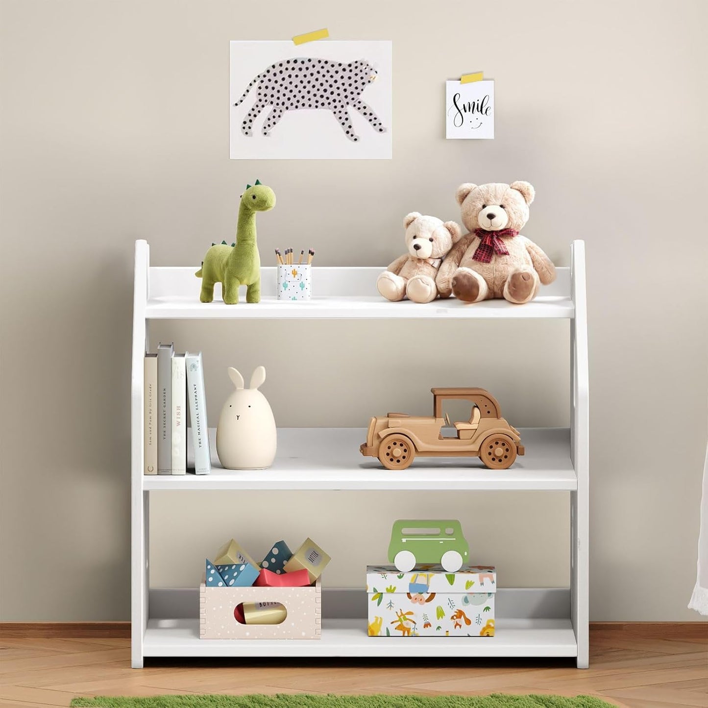 Kinderregal Yasmin mit 3 Ablagen aus Kiefernholz, Weiss